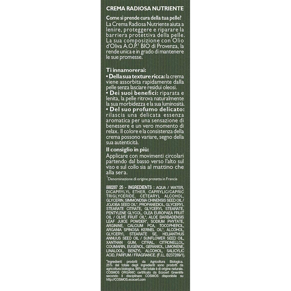 Tesori Di Provenza Tesori di Provenza Day Organic Nourishing Face Cream, Radiation Cream with Organic Olive Oil - Image 4