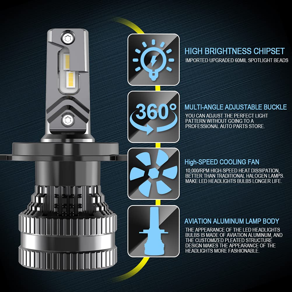 H4 Lampadine per Fari a LED con 2PCS Lampadine LED T10, Kit di Conversione HB2 9003 Hi / Lo Beam con Driver Intelligente EMC Aggiornato, 70W 12000LM Xenon Bianco 6500K (Totale 4 Lampadine LED)