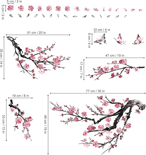 Miniatura 5 de decalmile Calcomanías de pared de ramas de flores rosas en acuarela, ramas de árbol de flores, calcomanías de pared florales, sala de estar,