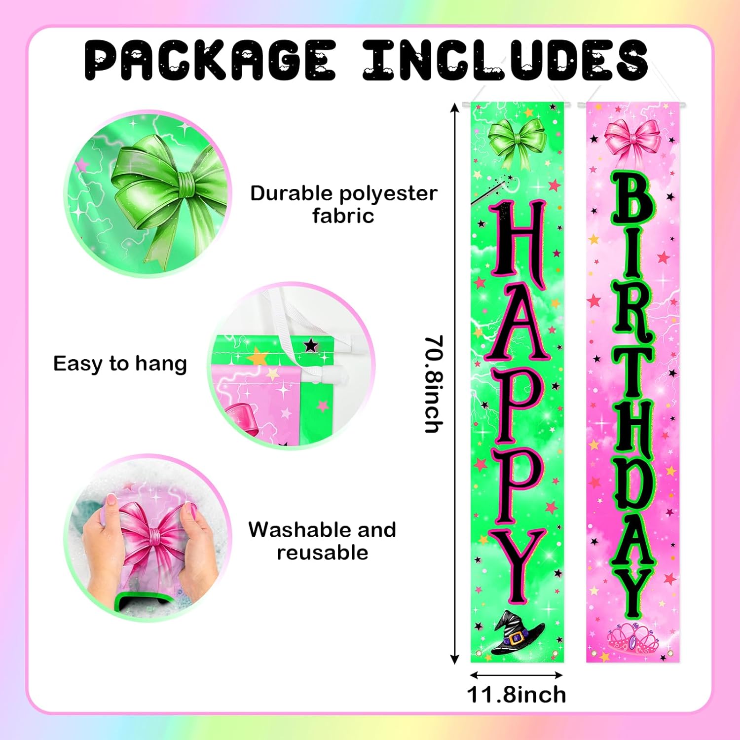 Avezano Pink and Green Party Tableware Tablecloth and Birthday Banner Bundle