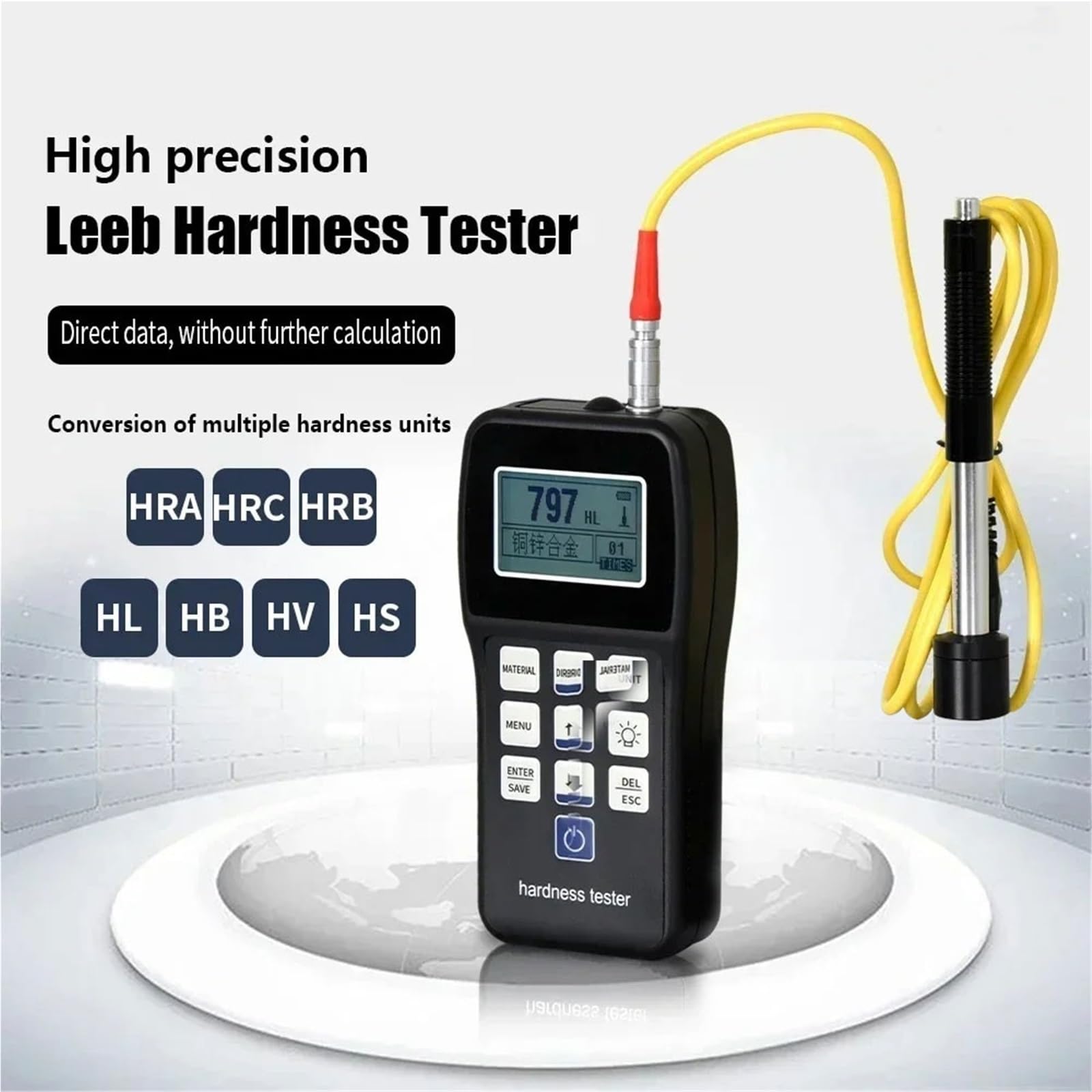Kit de test d'eau dure, Leeb – testeur de dureté Portable, duromètre à rebond HL, HB, HRB, HRC, HRA, HV, HS for l'acier métallique sans bloc Standard,Excellente portabilité