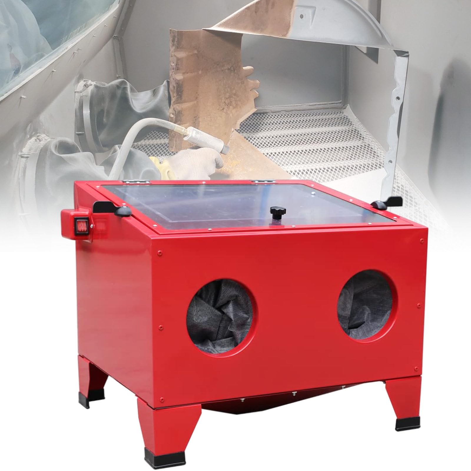 vnmudzeo 24 Gal Mini Box Type Sand Blasting Kits,for Construction,Automotive Maintain,Professional Abrasive Sandblasting Cabinet Led,Dust and Sand Separation