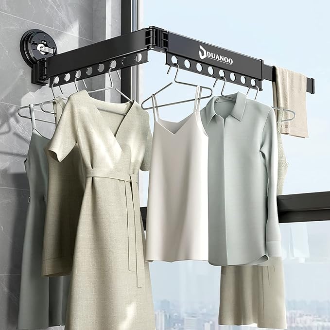 DDUANOO Faltbarer Wäscheständer für Wäsche Wandmontage, Reise/Camping Wäscheständer mit Saugnapf