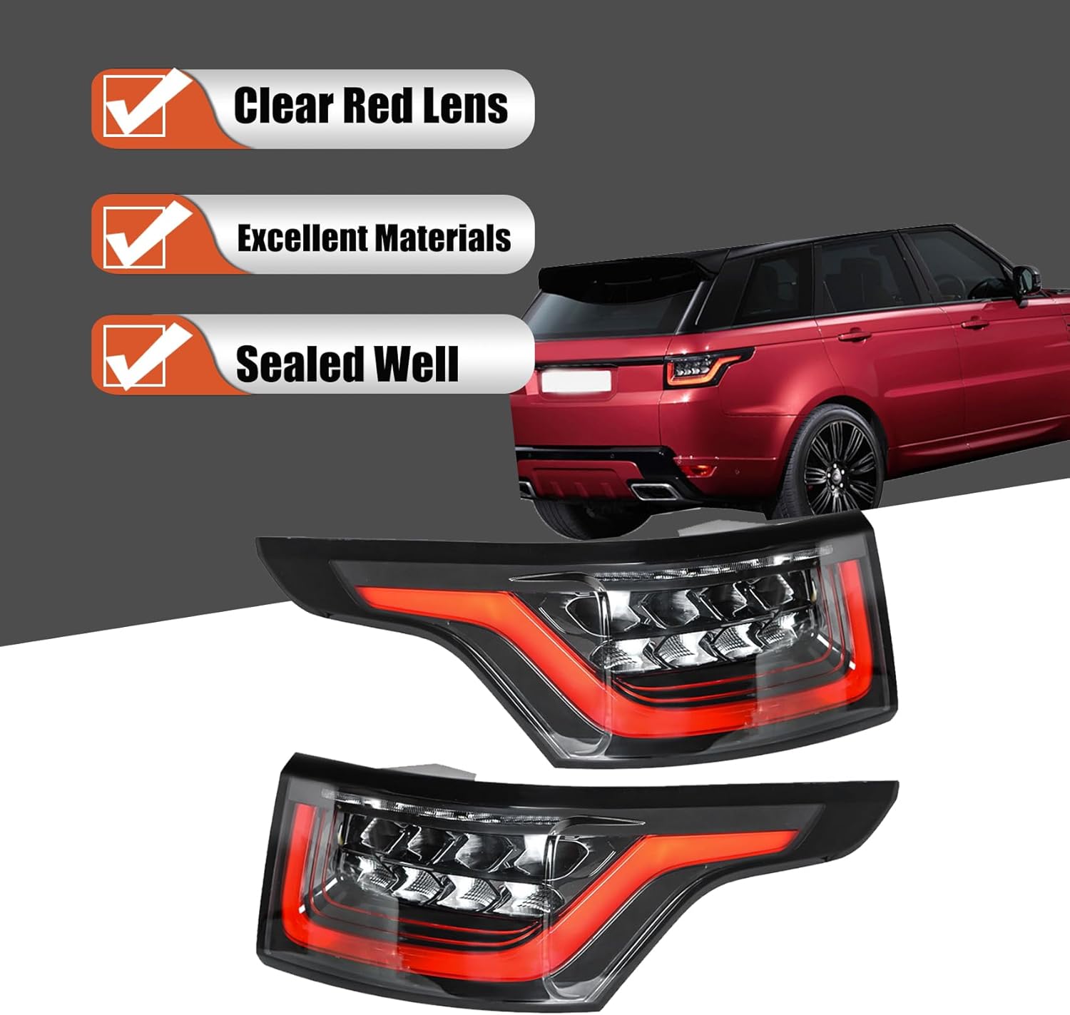 labwork Driver Passenger Side Tail Lights Replacement for Range Rover Sport 2014-2018 Rear Tail Lights Brake Lamps Assembly Left and Right Side LR043974 LR043976