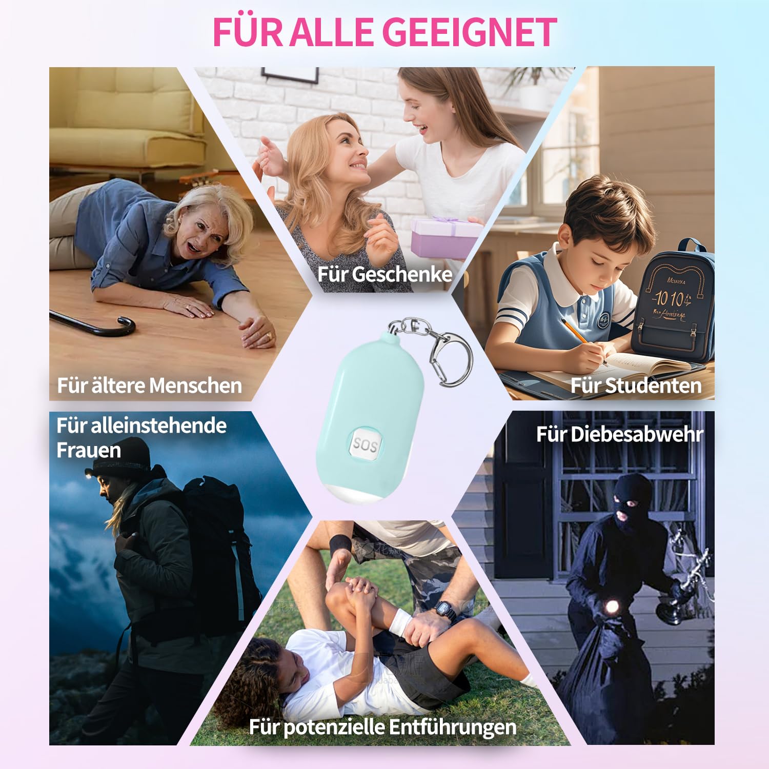 Alarmes Personnelles pour Femmes, 3 Paquets de Porte-clés D'alarme de Sécurité D'autodéfense Rechargeables avec 130 dBs pour Protéger la Sécurité de Votre Famille, de Vos Enfants, des Personnes âgées