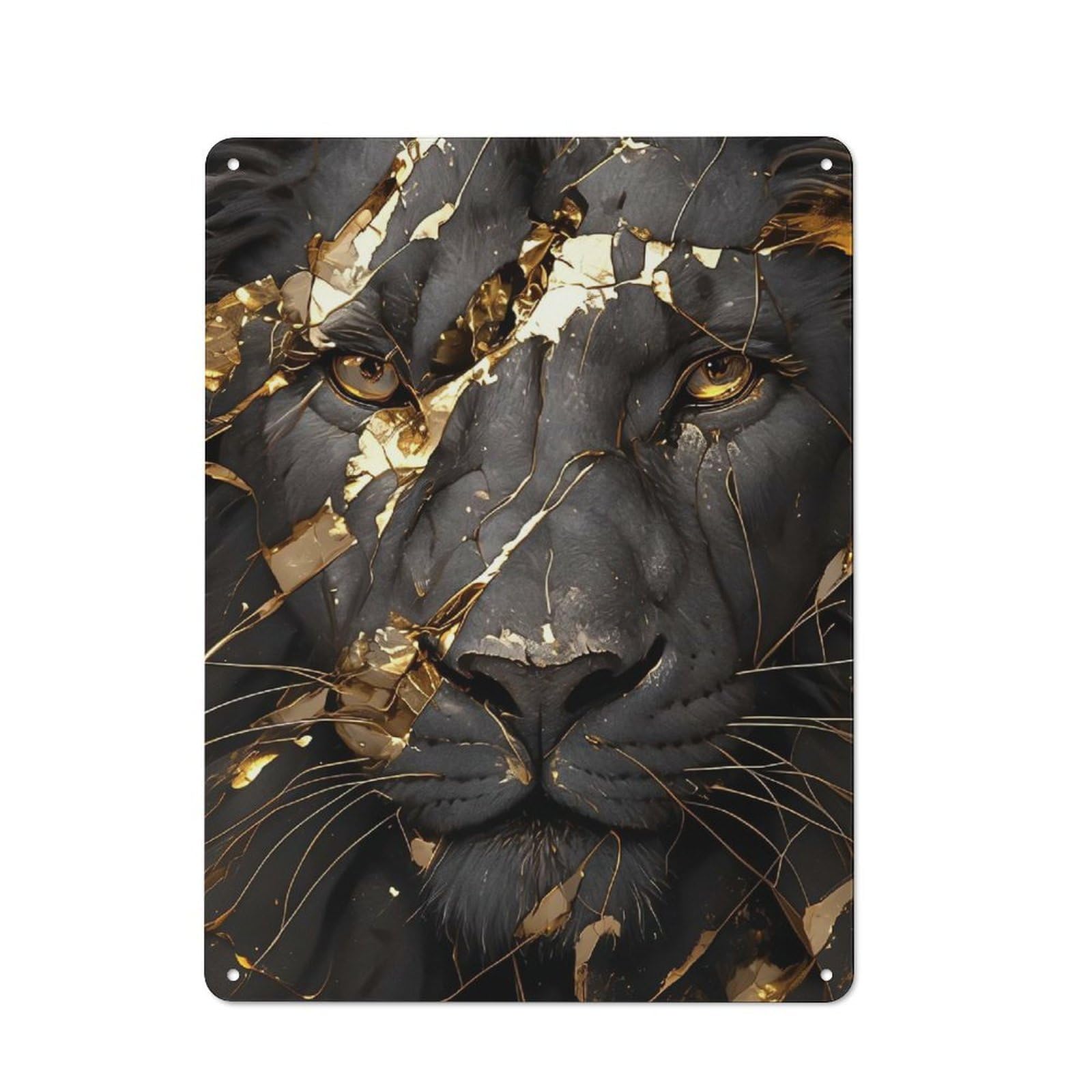 Junmoney Style-12 Tin Sign 40X30cm With Golden Lion Portrait(2) For Garage Wall, Retro-Style Decor, For Room Styling Across Garages And Workshops