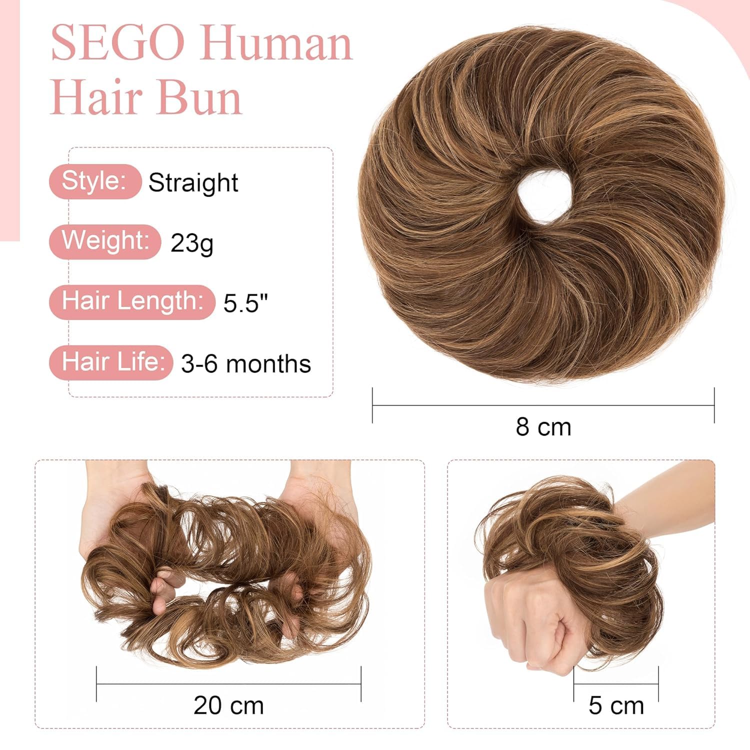 SEGO Human Hair Messy Bun Hair Scrunchies Curly Wavy Hair Piece Real Remy Donuts Updo Chignon For Women Girls,#4P27 Medium Brown&Dark Blonde - Image 3