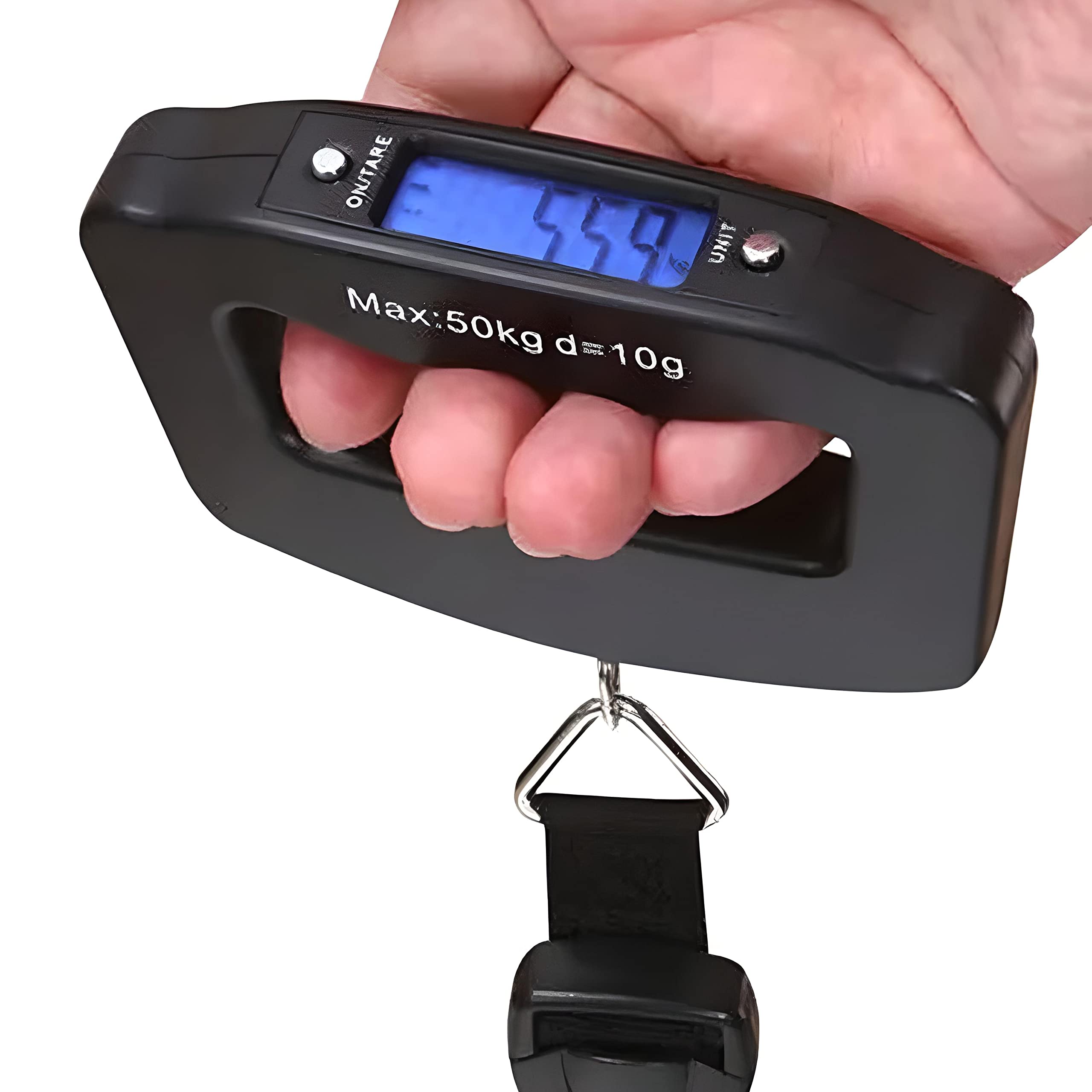 Retoo Cyfrowa waga bagażowa, wyświetlacz LCD, podświetlenie tła LCD, przenośna waga wisząca do walizek, ryb i toreb do 50 kg, funkcja tara, praktyczna w podróży, na baterie, stal nierdzewna, czarna