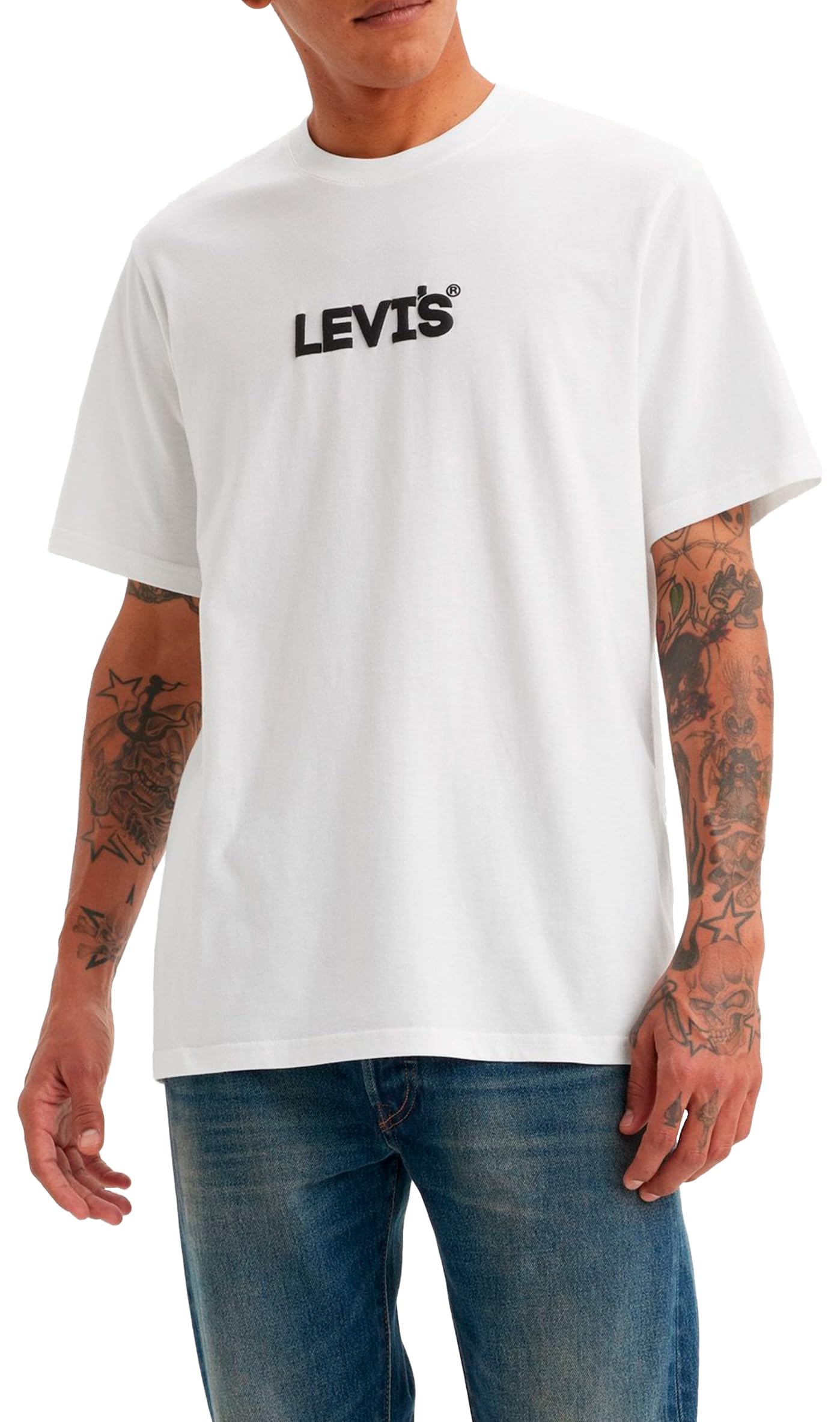 Levi's Men's SS Relaxed Fit Tee T-Shirt, Small Headline Logo White, XS