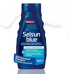 Shampoing anti-pelliculaire Selsun Blue pour cheveux normaux à gras, menthol rafraîchissant pour apaiser le cuir chevelu, avec 1 % de sélénium sulfide, aide à prévenir et à soulager les pellicules et le cuir chevelu sec, assez doux pour un usage quotidien, 300 ml