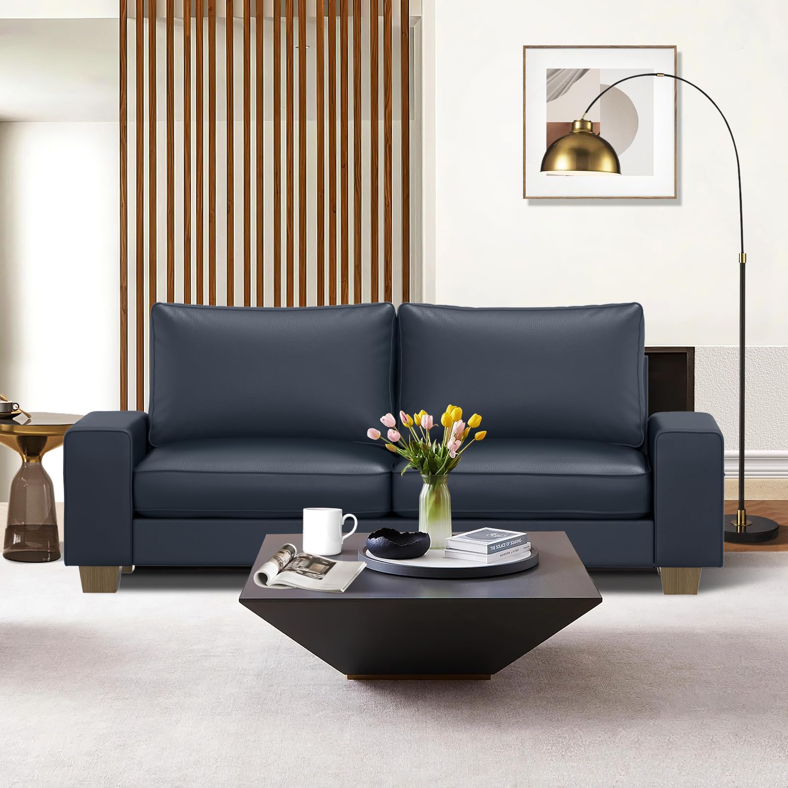 Amazon.com: Valthie Faux Leather Couch, Mid Century Modern Comfy