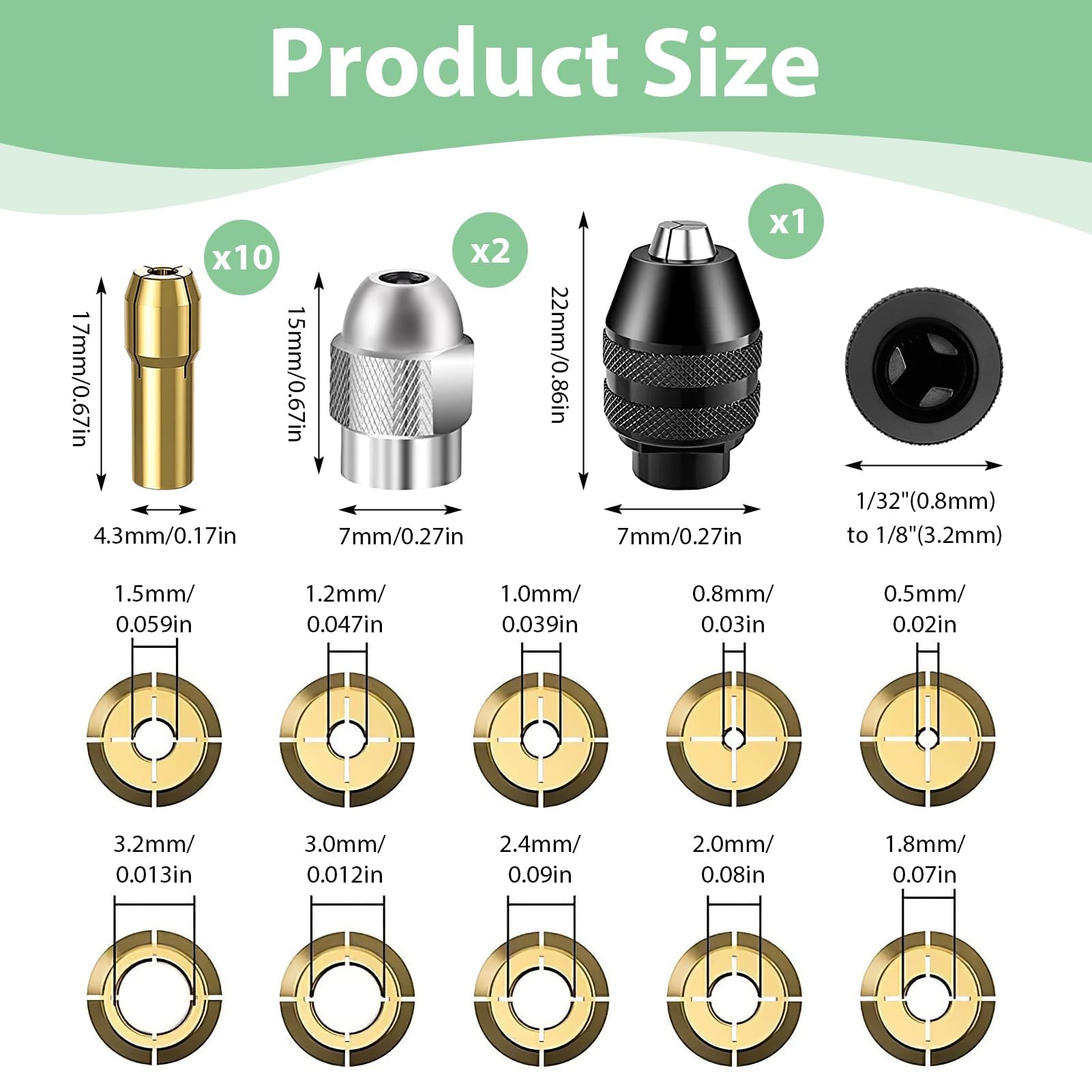 15 Pièces Mandrin Auto-Serre Compatible Dremel Kit, Remplacement 4486 4485 Avec Pince De Serrage En Laiton 0,8 à 3,2 Mm, Écrou Métal, Clé Universelle, Accessoires Pour Outil Rotatif Multifonction