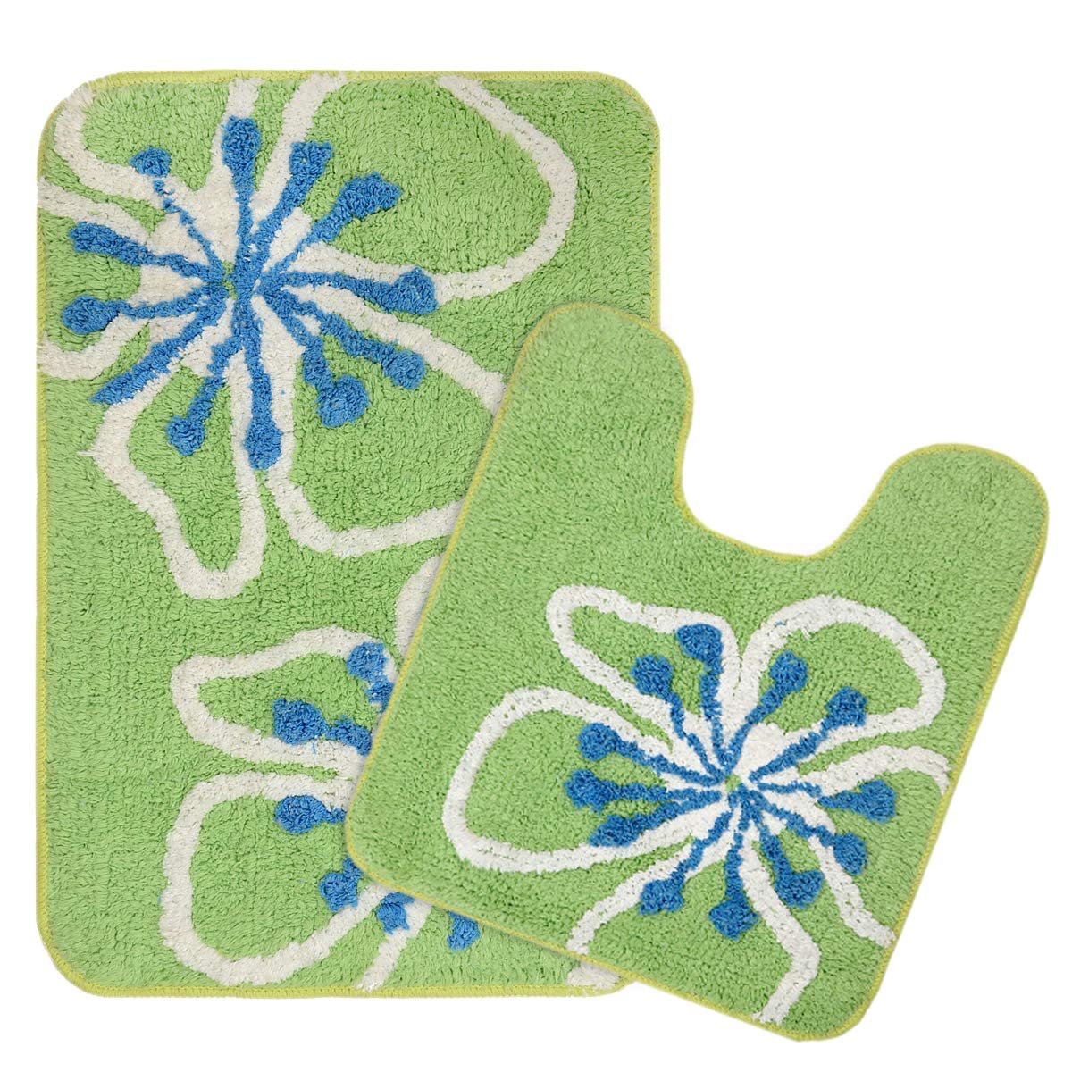 Saral Home Cotton Bathmat with Contour mat(Green, 40X60 CM)
