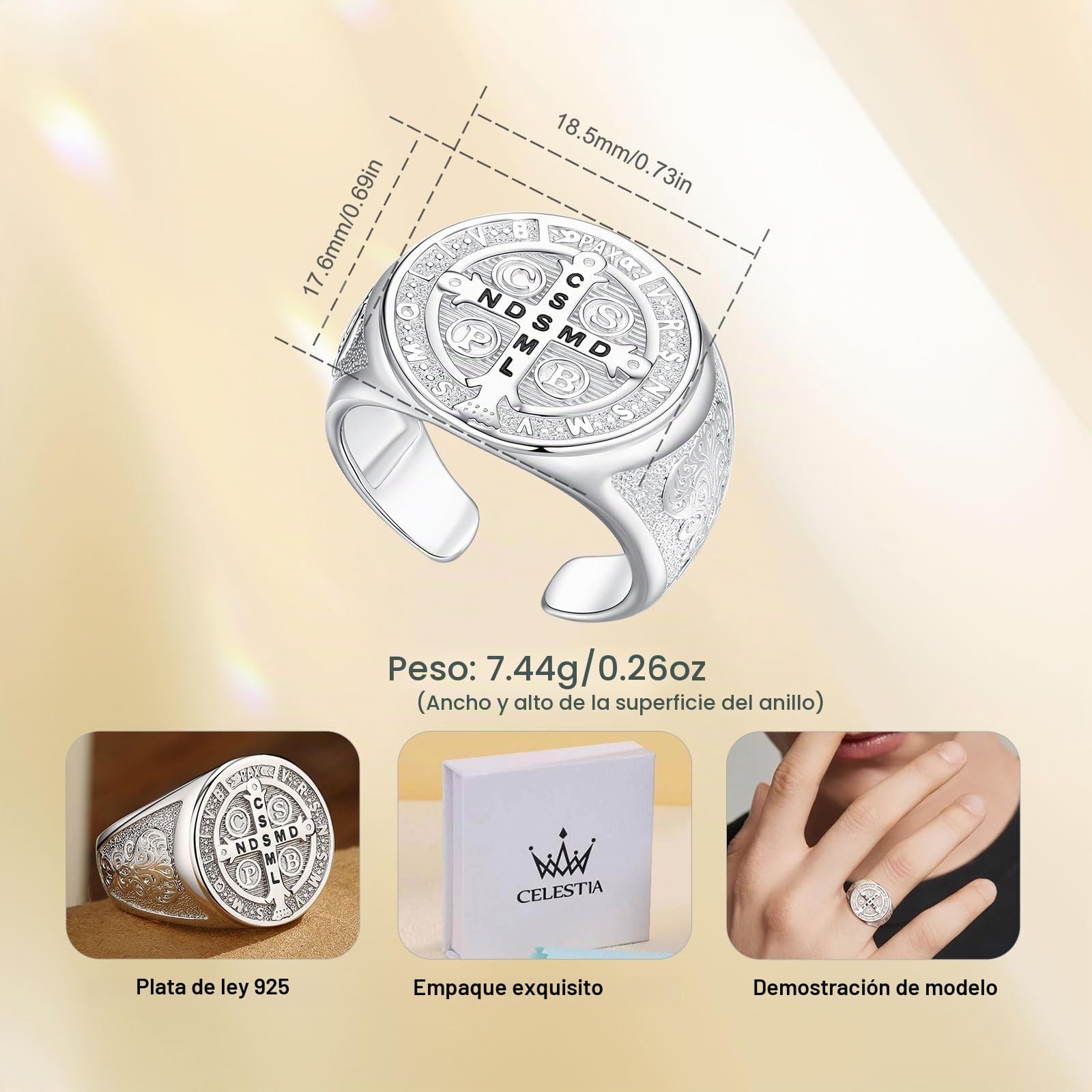 CELESTIA Anillos Hombre Tetragramaton Sello de 7 Arcangeles Anillo Ajustable para Hombre Plata 925 Joyeria Regalos Hombre Cumpleaños San Valentin Día del Padre