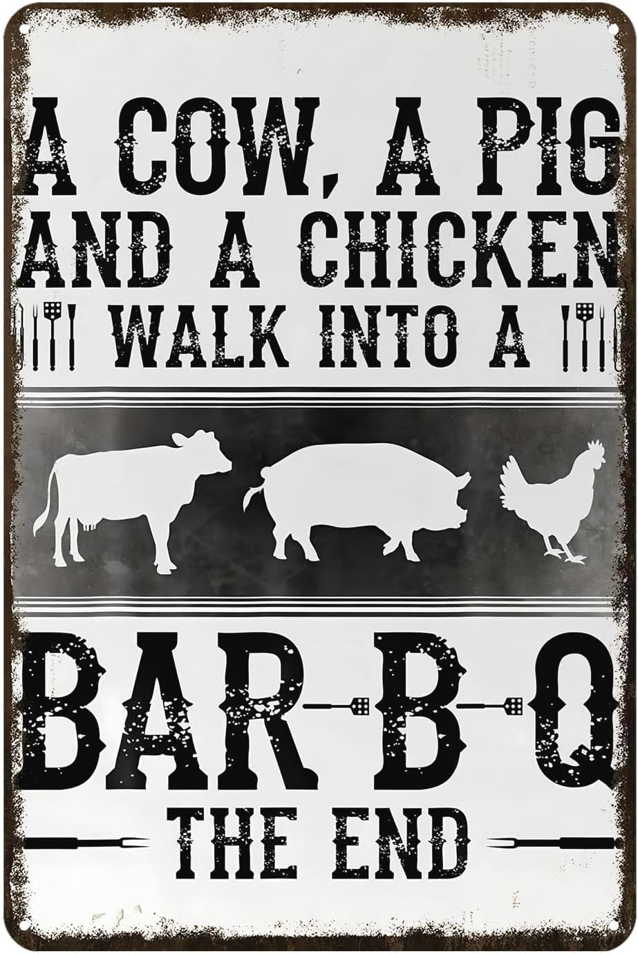 Kwqdozf F3 12X16inch Funny Farm Animal Sign - A Cow, Pig & Chicken Walk Into A Bar Bq
