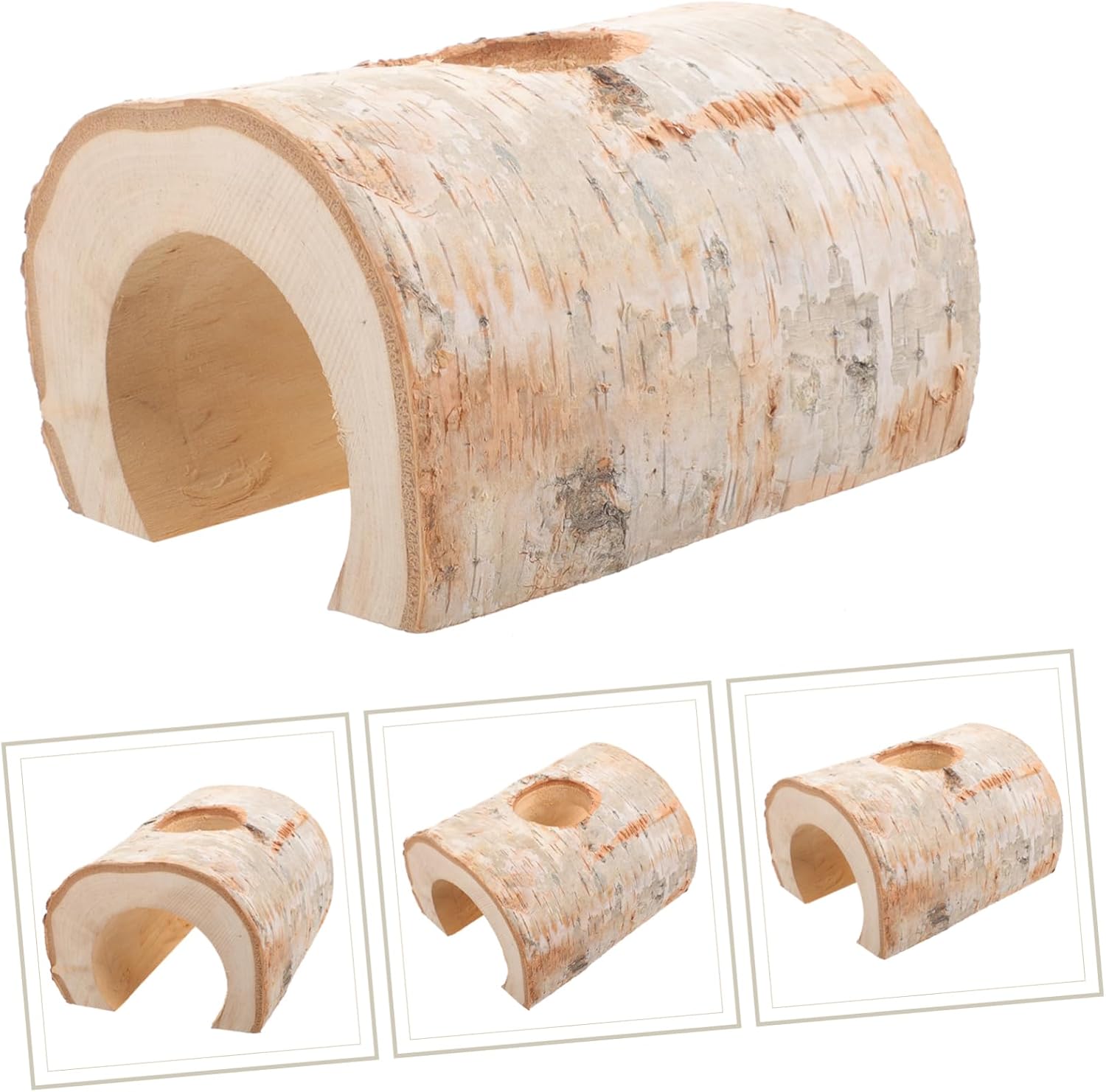 Wooden Bark Hamster Tree Hideout Pet Tunnel Chewing Toy Animal Plaything
