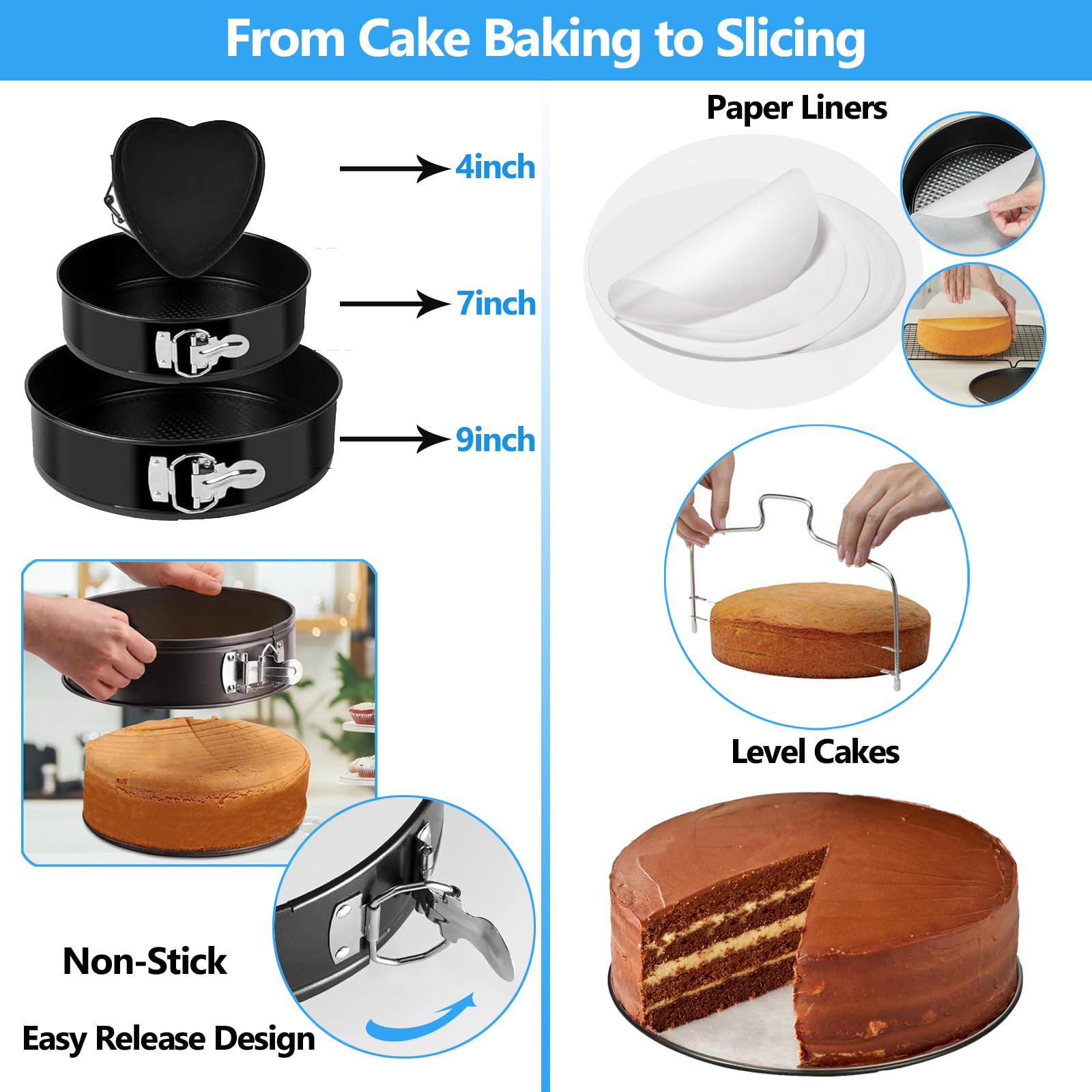 Makmeng 722-teiliges Kuchendekorationsset – Backzubehör mit Springformen, drehbarer Kuchen-Drehteller, Spritzbeutel und Zuckerguss-Spritztüllen-Set – Kuchendekorationswerkzeuge für Anfänger