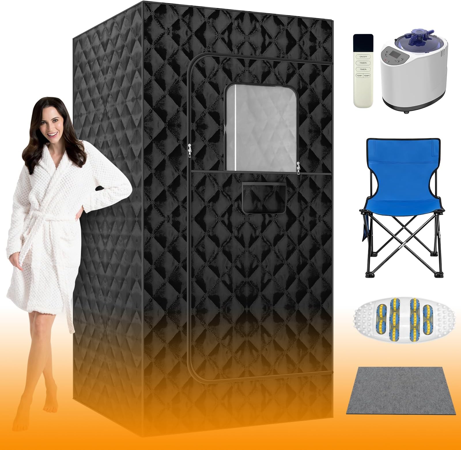 MQUPIN Portable Steam Sauna Box | Full Size Personal Steam Sauna with 1200W Steamer & 3L Tank, 15-Level Control, Cotton Thickened Tent for Home Spa Relaxation Indoor Use, 71"x35"x35", Black