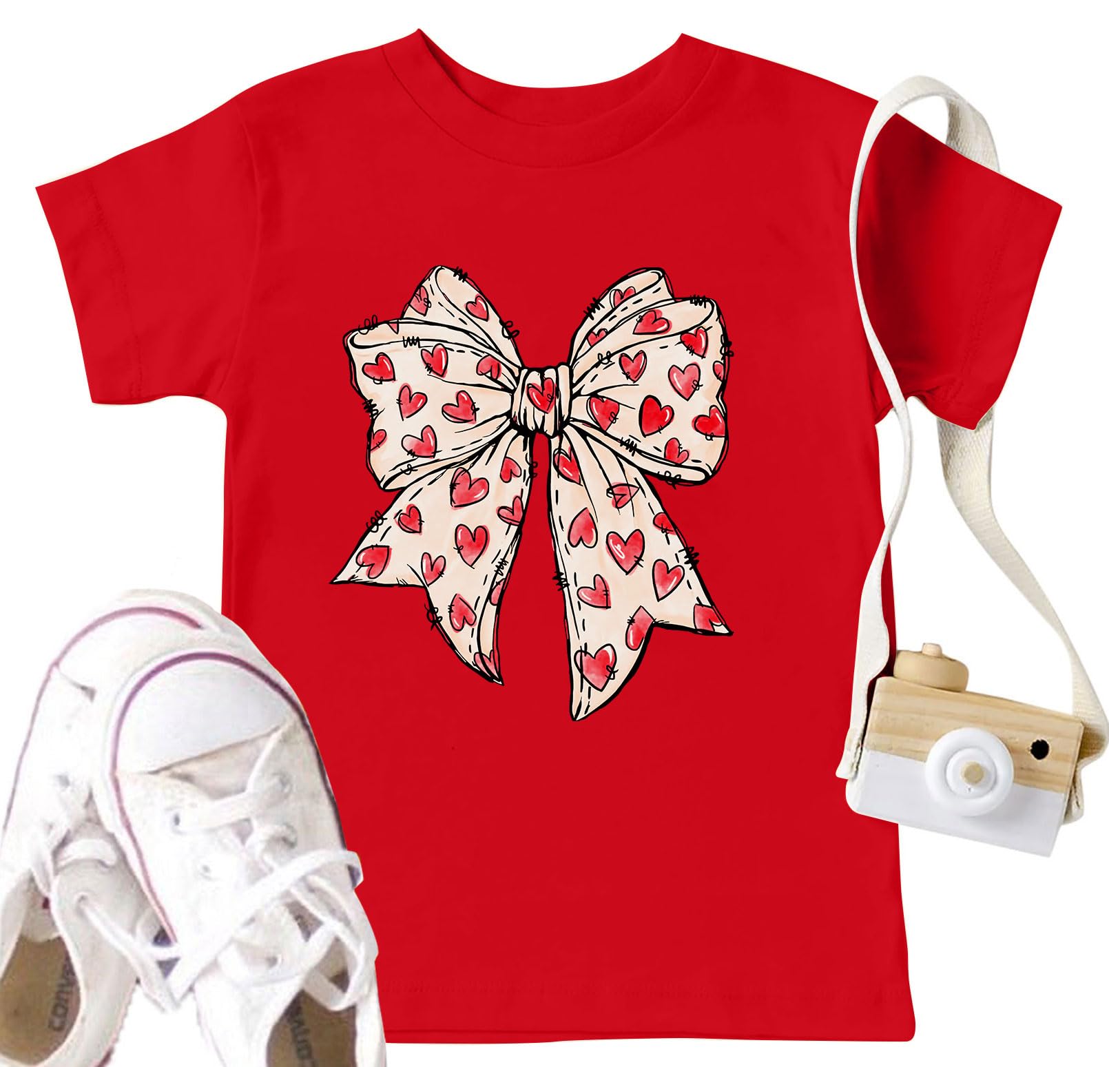 LAZYCHILD Kids Valentine Shirt Girls Valentines Day Shirts Heart Graphic Long Sleeve Striped Tee Tops 5-14 Years