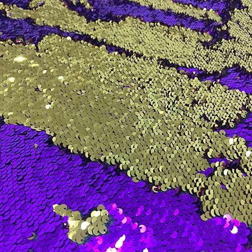 Pardecor The Yard - Tela de lentejuelas reversible de sirena dorada a morado, tela de lentejuelas reversible de 1 yarda, tela de dos tonos para