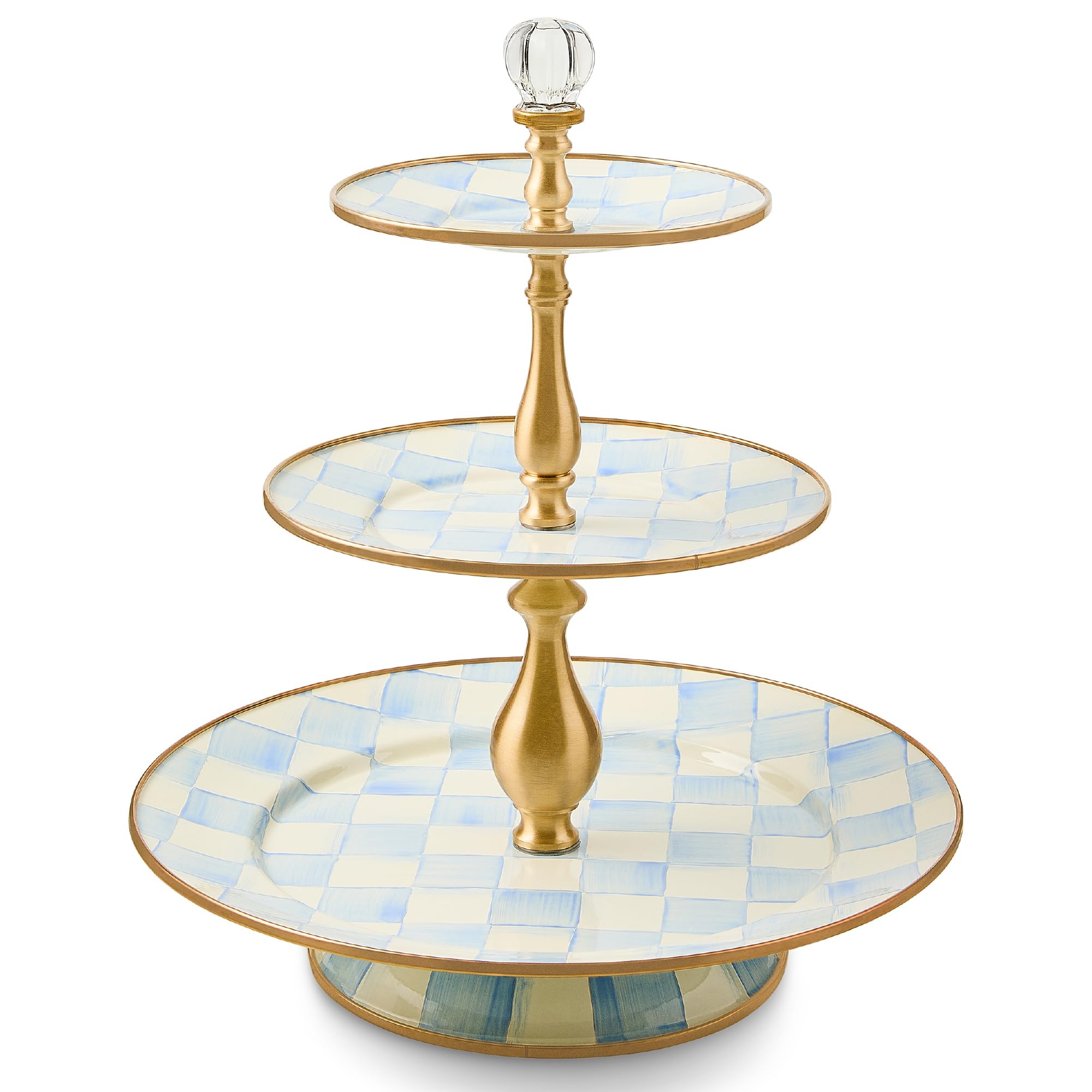 MACKENZIE-CHILDS Three-Tier Sweet Stand, Light-Blue-and-White Sky Check