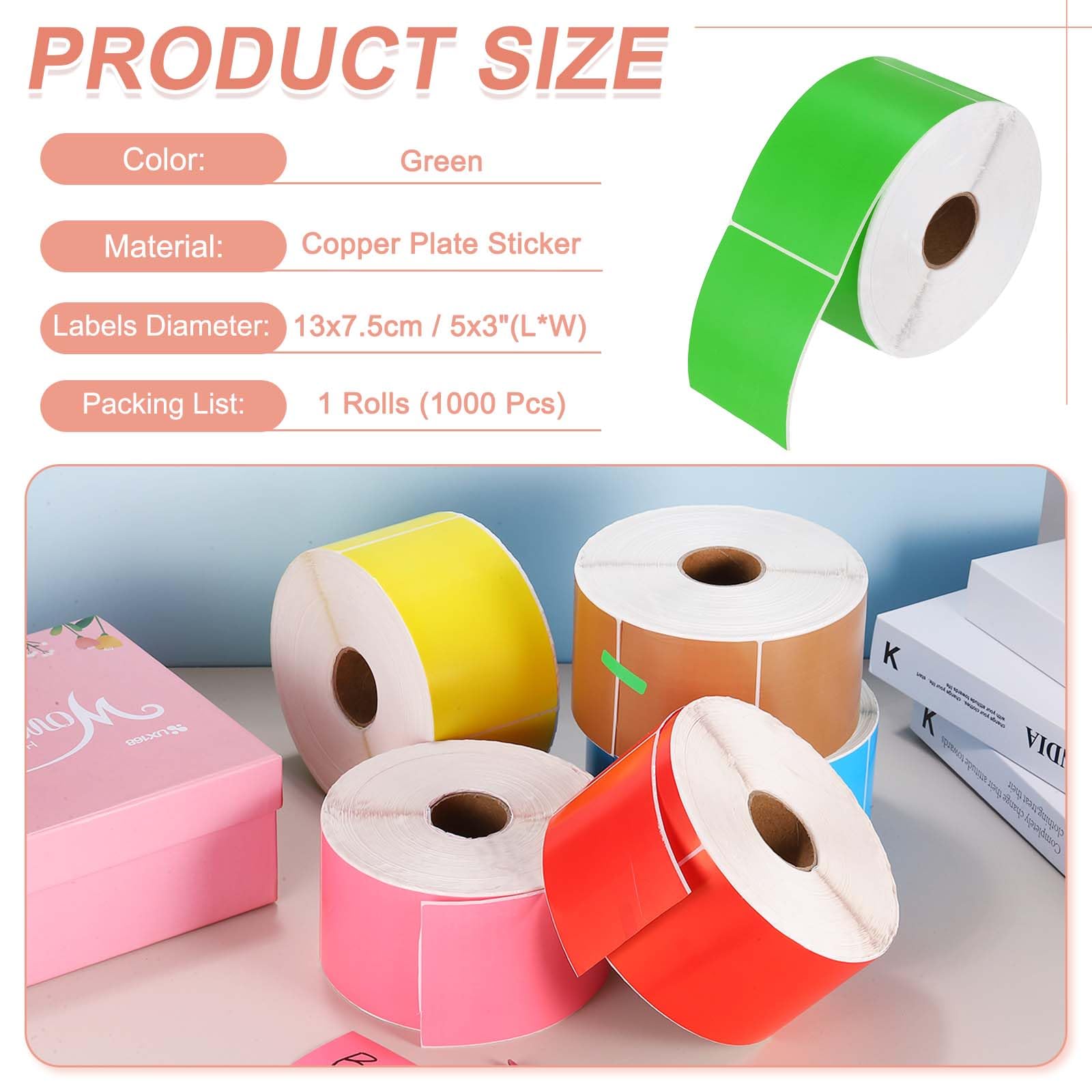 PATIKIL 1000 Etichette Adesive Colorate Per Codifica 5x3 Pollici Verde | Etichette Rettangolari Adesive, Per Ufficio Gestione Inventario Aziendale, Per Inventario