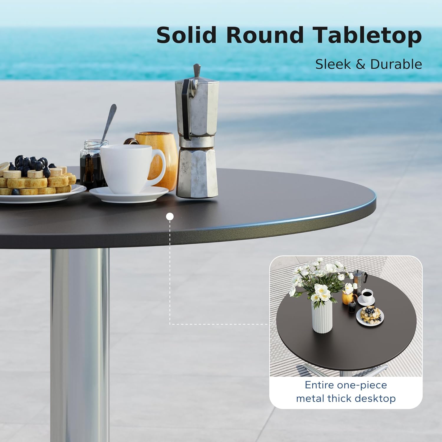 MFSTUDIO Outdoor Patio Bistro Table, Round Patio Dining Table for 2 to 4, 30" Metal Outdoor Side Coffe Table for Balcony Backyard Patio Garden or Indoor