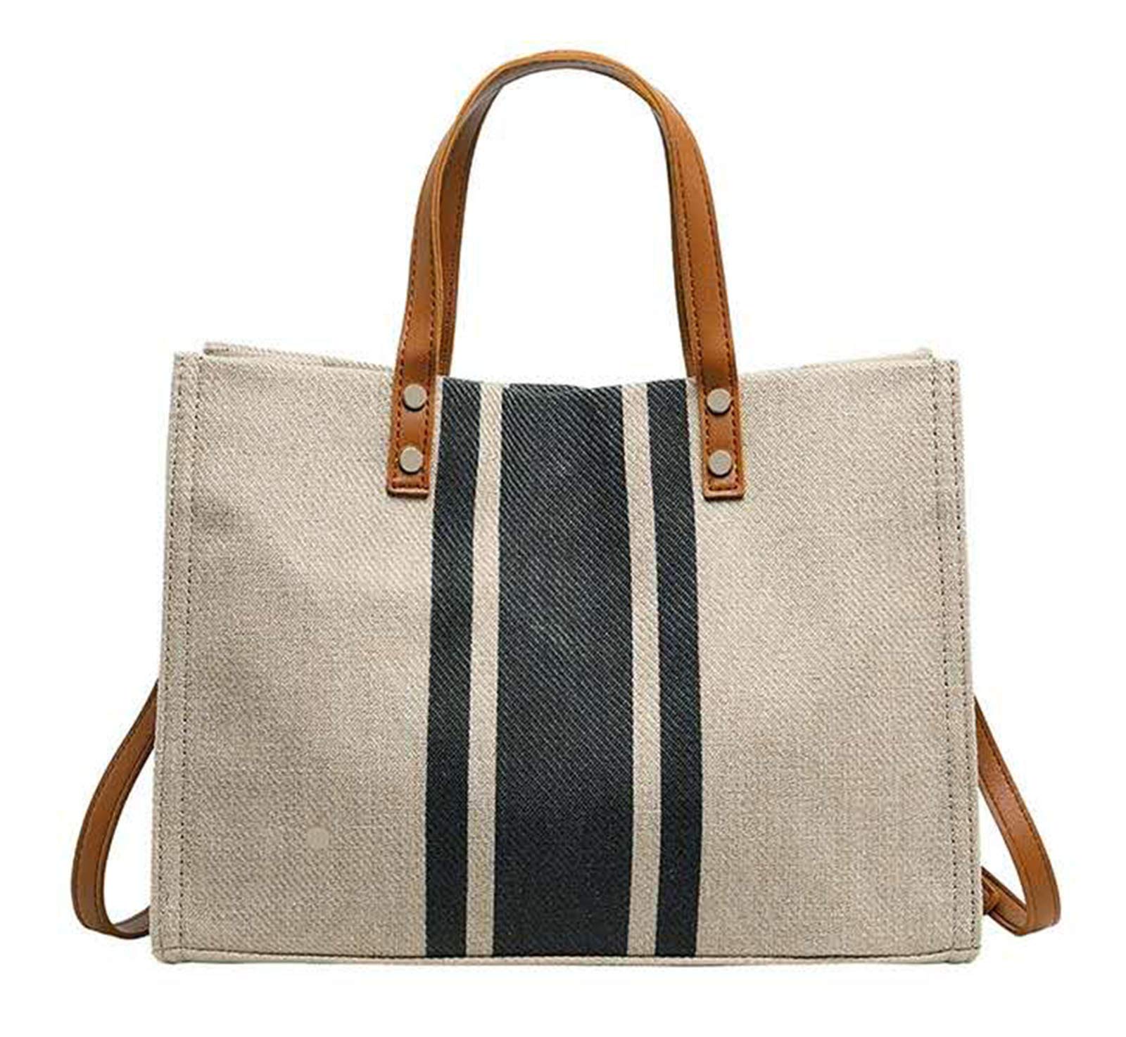 Ladies Women Canvas Travel Tote Laptop Bag, Large Office Handbags Briefcase Business Work Bag Shoulder Bag Messenger Bag with PU Leather Handle for Women