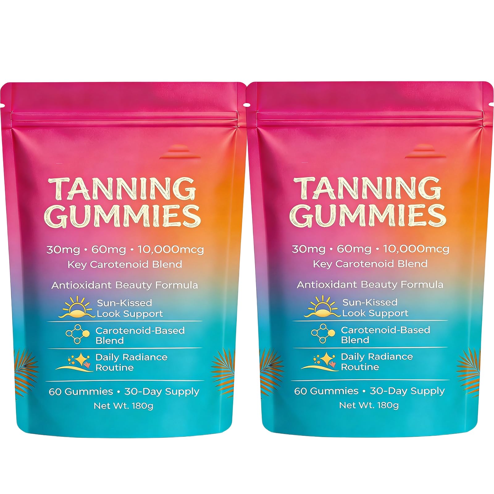 Skin Tanning Gummies – Antioxidant Beauty Gummies with Beta-Carotene & Lycopene, Supports Healthy-Looking Skin, Daily Routine, 60 Count (2pc)