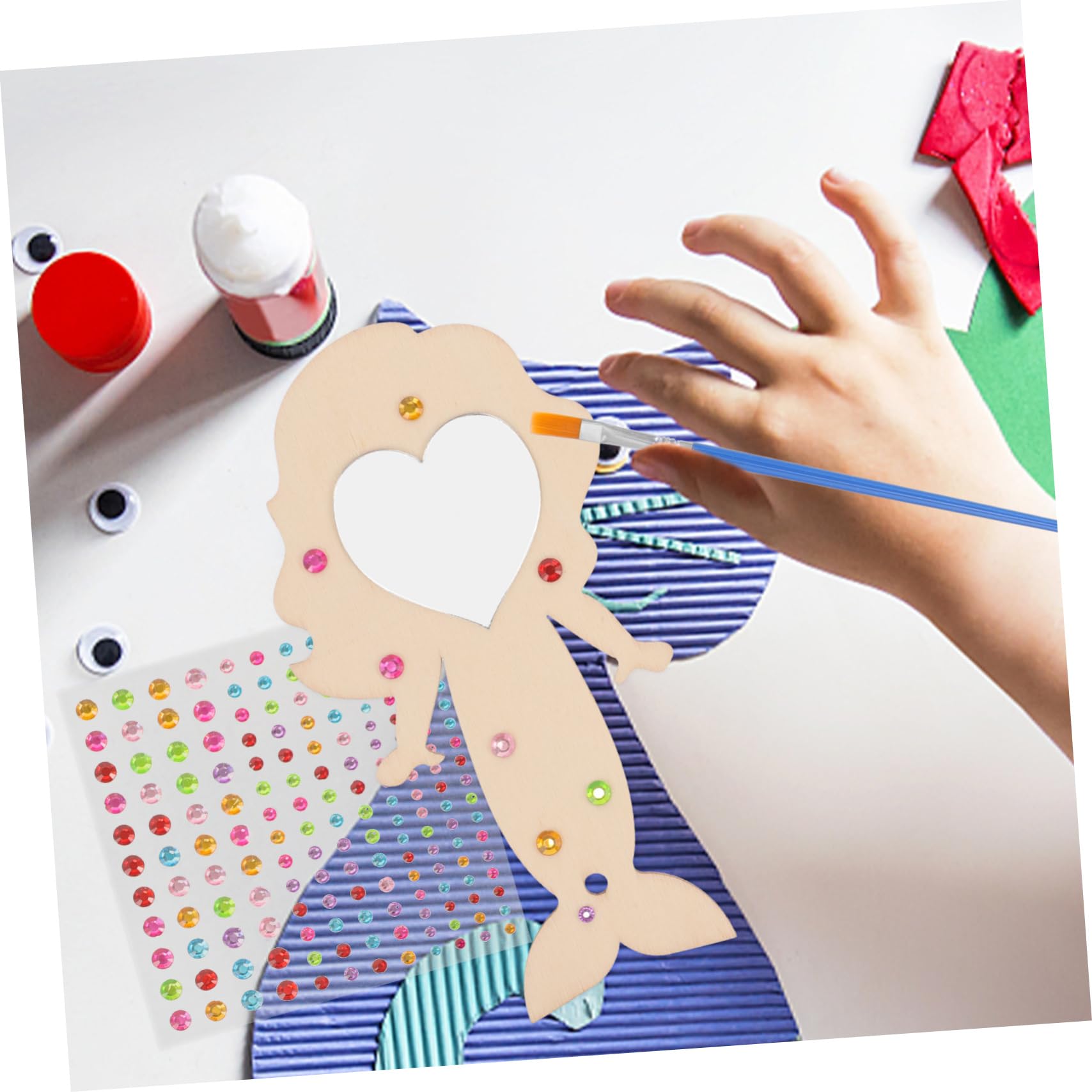 DOITOOL 4 Sätze Holzspiegel für DIY Meerjungfrau Unvollendeter Handspiegel zum Basteln Teiliges mit Runden und Herzförmigen Spiegeln für Kreative Partys und Kindergeburtstage