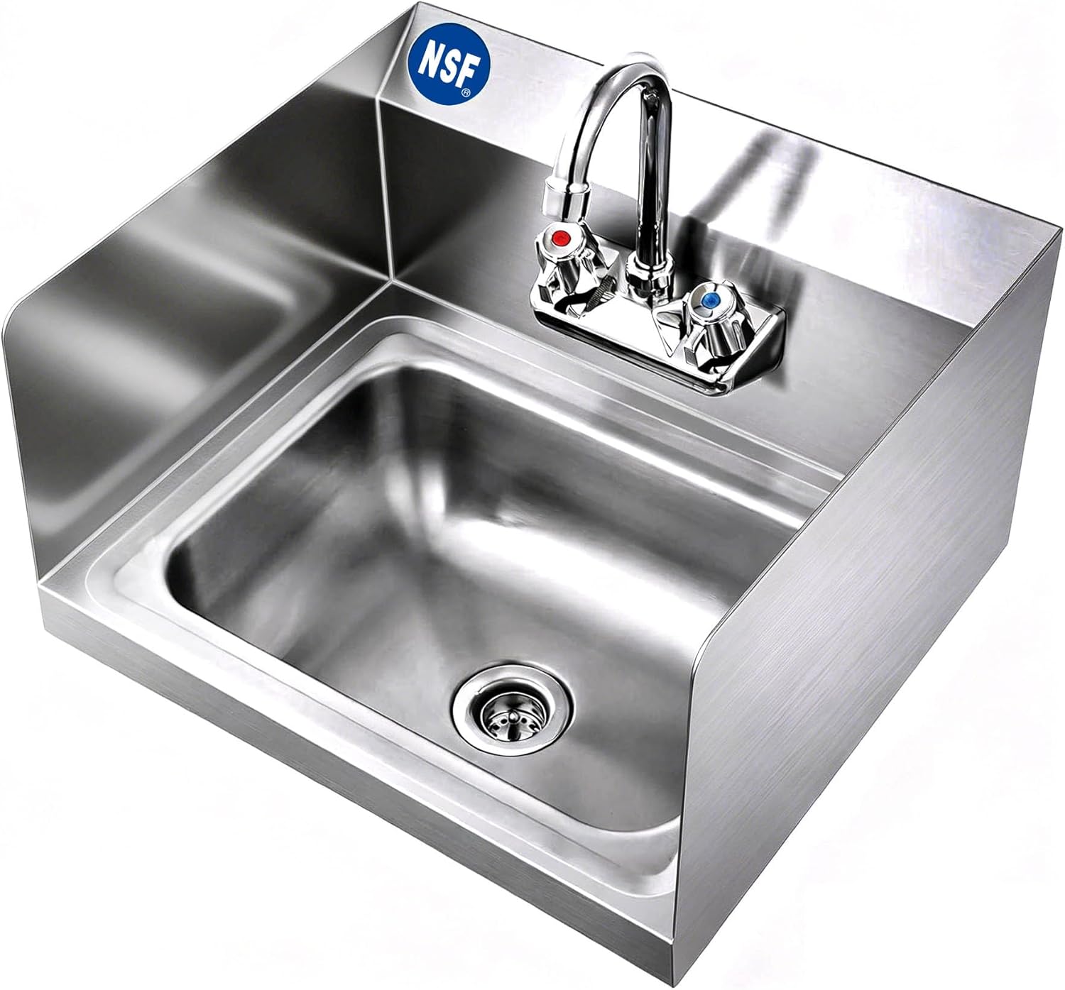 COOLCHEF Commercial Hand Sink 17" x 15" Stainless Steel Wall Mount Utility Sink with Gooseneck Faucet, 3-Sided Backsplash & Side Splashes, NSF Certified Hand Washing Basin