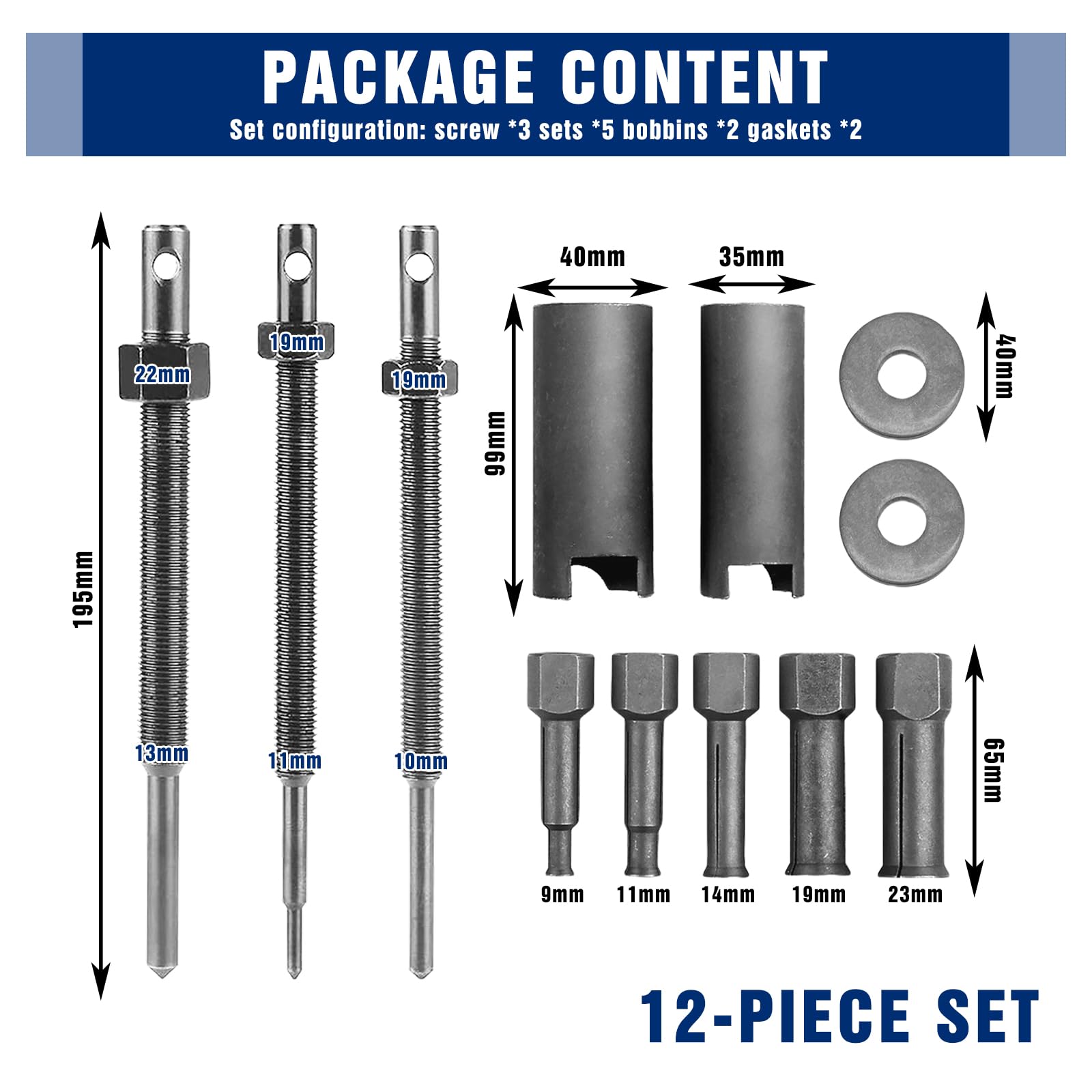 12-teiliges Innenlager Abzieher Set 9-23mm - Für Motorrad, Fahrrad & Auto Lager