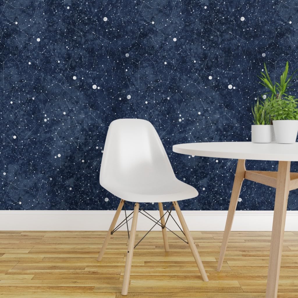 Spoonflower Removable Wallpaper 6ft x 2ft - Star Constellations Hand Drawn Stars Night Sky Watercolor Galaxy Custom Pre-Pasted Wallpaper
