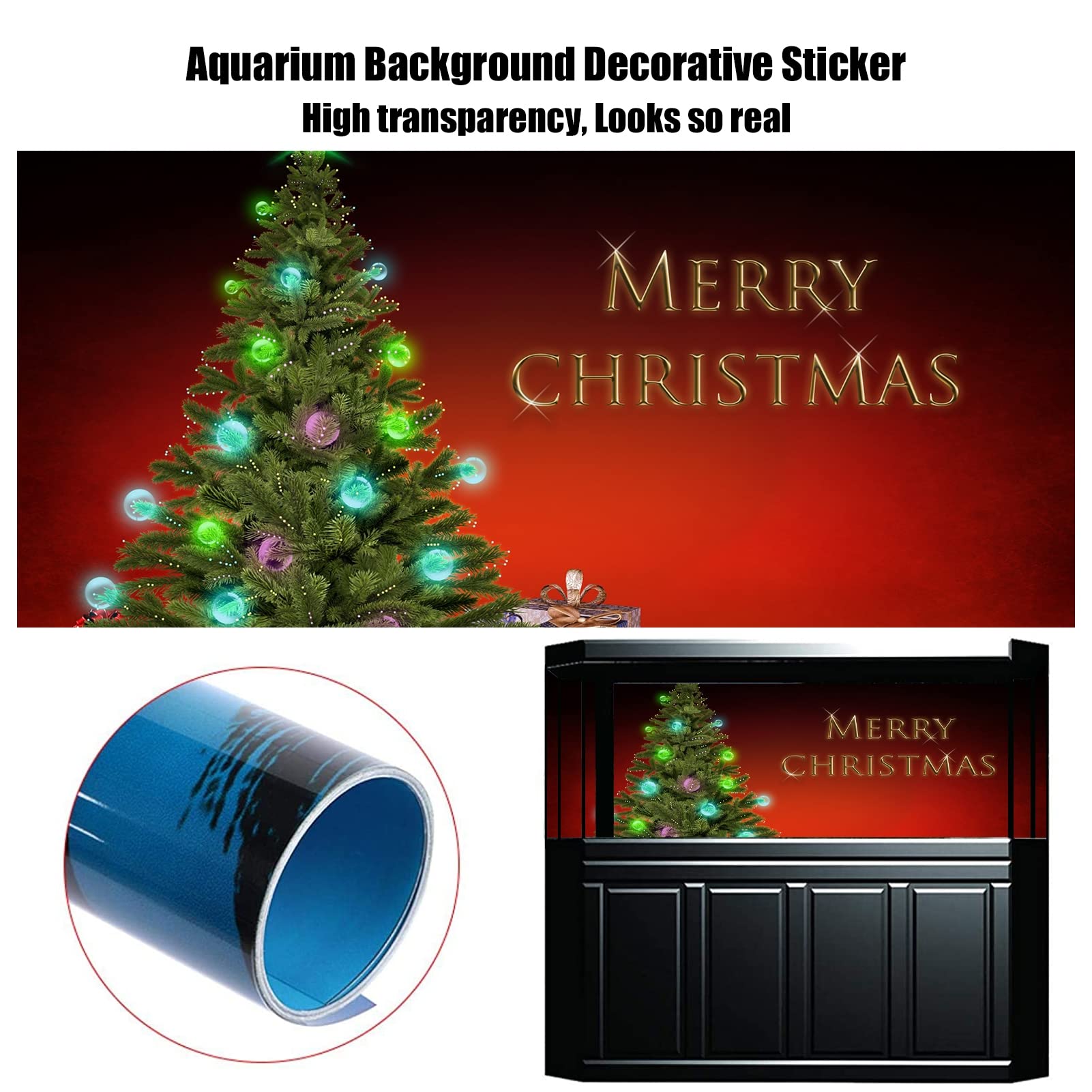 BAHULA Toile de fond pour aquarium Papier décoratif - Merry Christmas Aquarium Fond Poster PVC autocollant Décor Paysage 122 x 76 cm