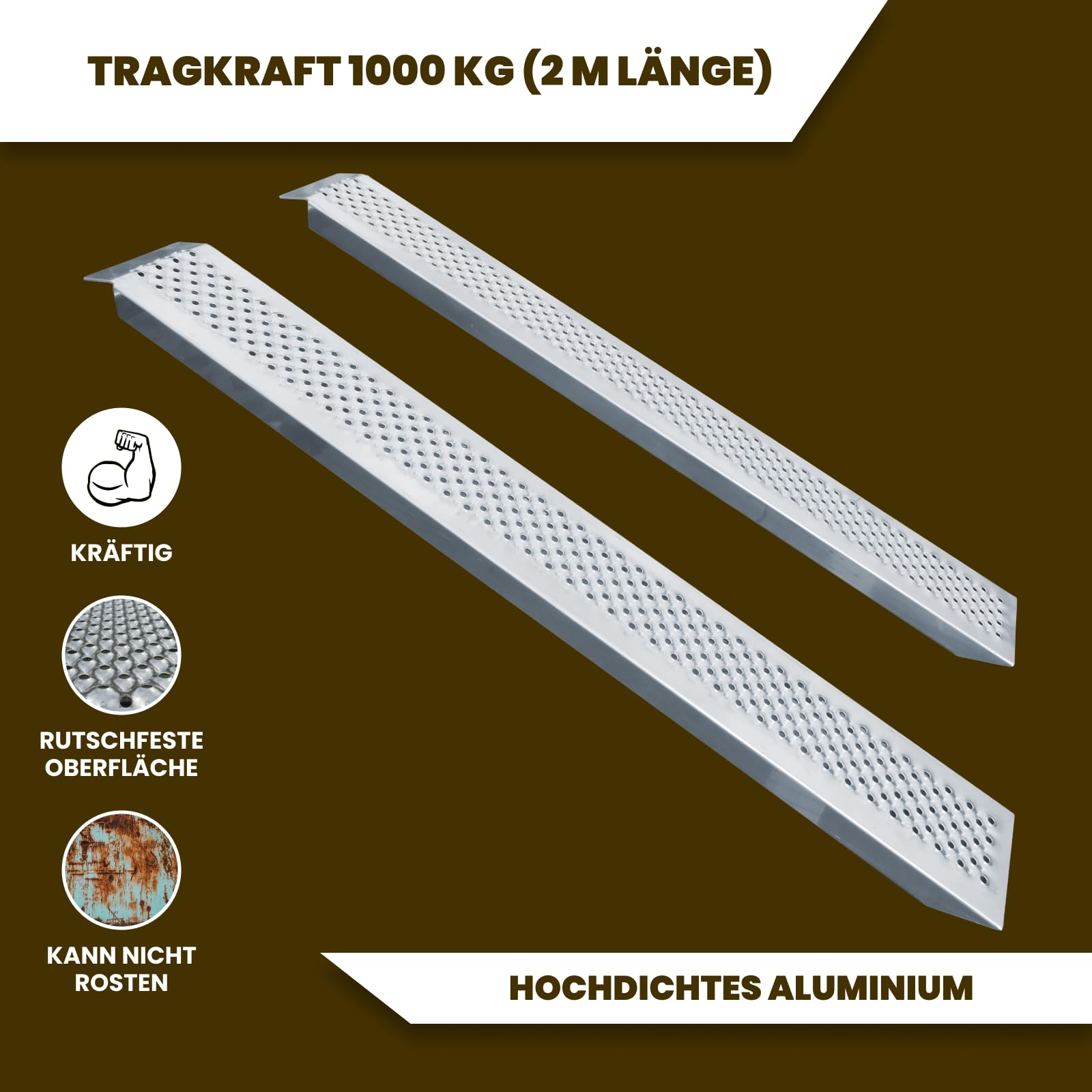 Schwerlastrampen (2 Stück) Auffahrrampen Auffahrschienen Verladerampen Verladeschienen Rasenmäher Motorradanhänger Aluminium LR7H