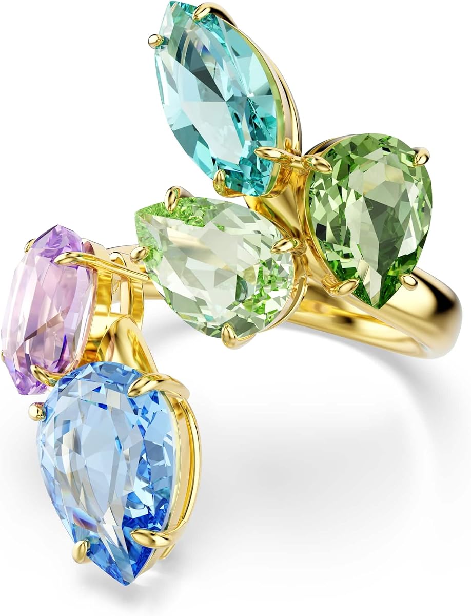 Gema motif ring, Mixed cuts, Multicolored, Gold-tone plated