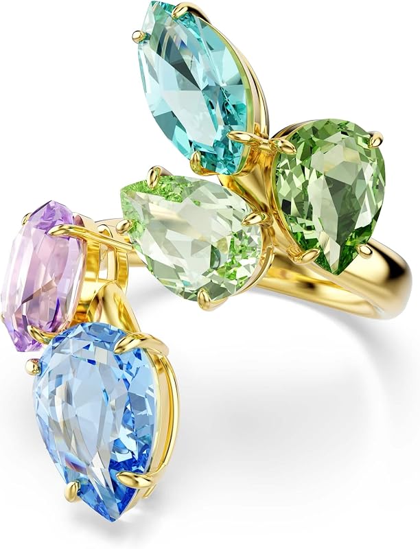 Gema motif ring, Mixed cuts, Multicolored, Gold-tone plated