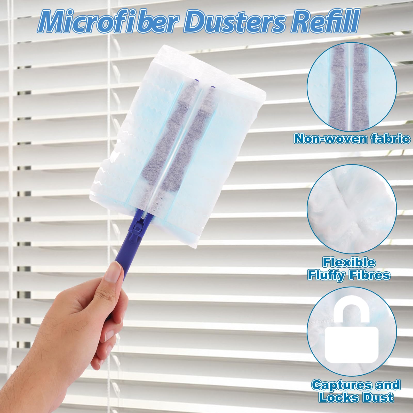JMIATRY 100 ricariche usa e getta per spolverare, 180 panni resistenti, con manico regolabile, usa e getta, per la pulizia di casa, ufficio, persiane, soffitto