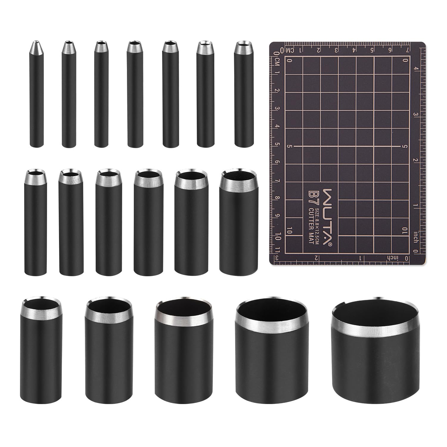WUTA Round Leather Hole Punch Set,18 Pcs High Carbon Steel Circle Cutting Dies,Leather Punch Tool Kit with Anti-Rust Black Coating for DIY Leather Craft,Rubber,Cork,Canvas