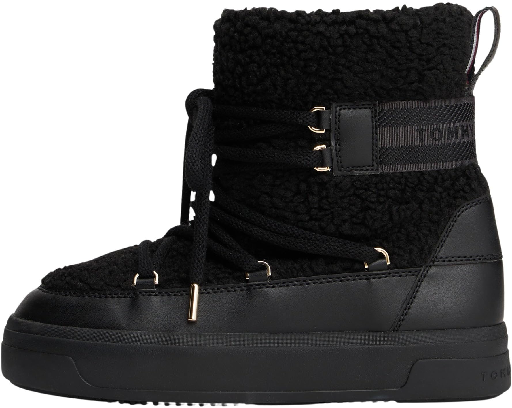 Tommy Hilfiger Women’s Faux Shearling Lace-up Ankle Boots, Black (Black), 7