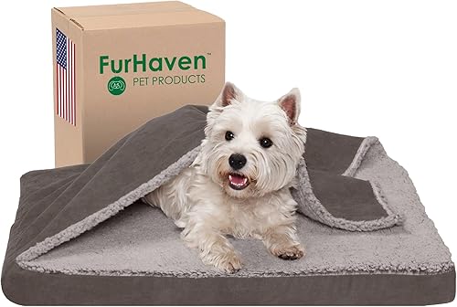 Miniatura 1 de Furhaven - Cama ortopédica para mascotas para perros y gatos, manta de bereber y gamuza superior con funda extraíble lavable, color gris, mediano