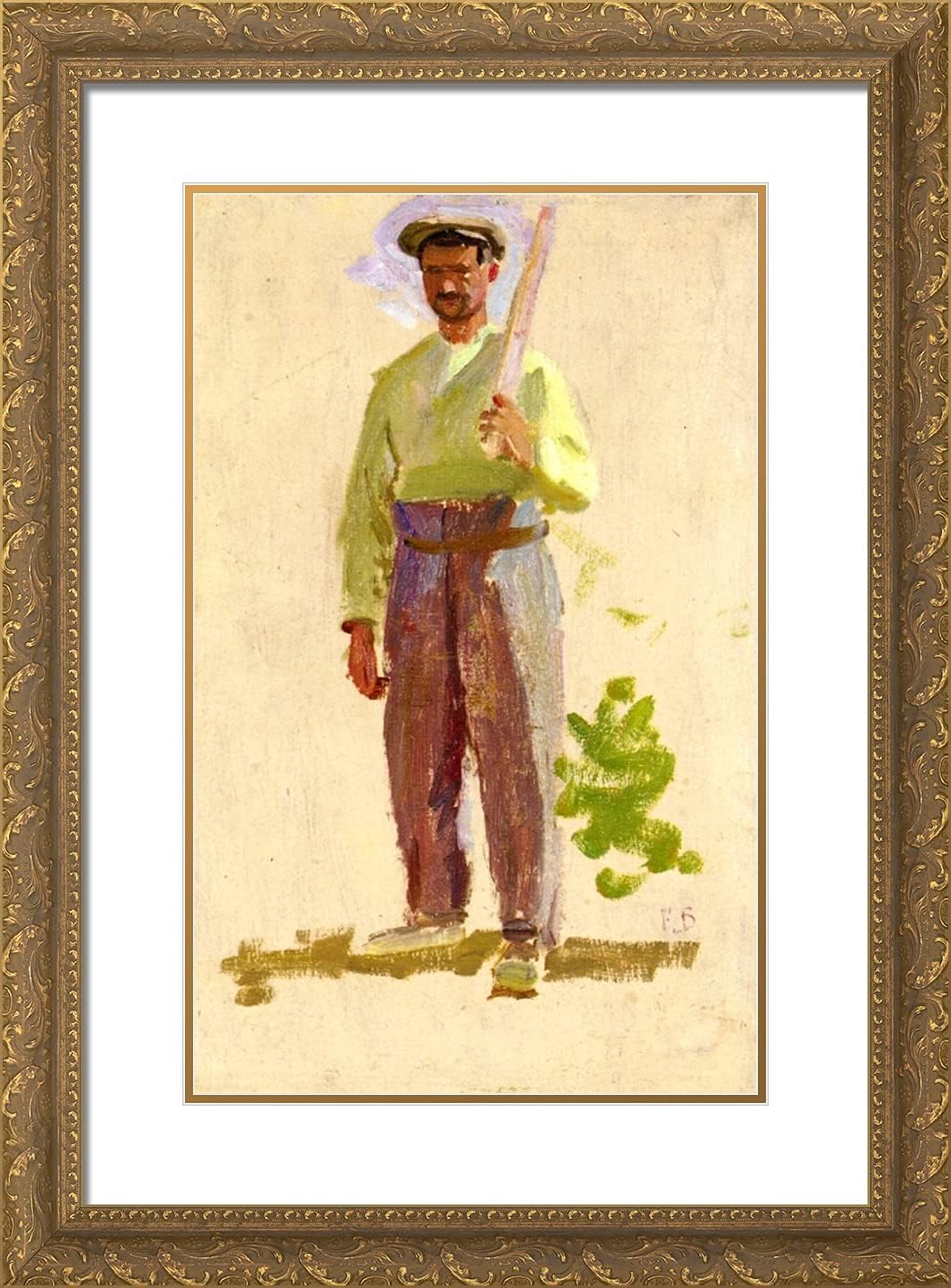 ArtDirect Bazille, Frederic 18x24 Gold Ornate Framed Art Print with Double Matting Titled: Louis Auriol Fishing ll
