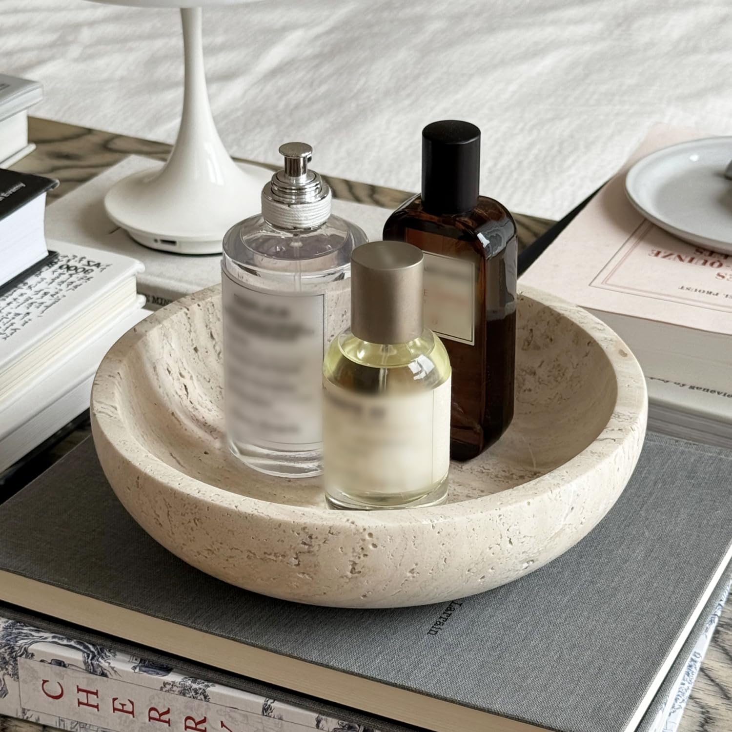 YeasHome Beige Travertine Decorative Bowl, 7.8