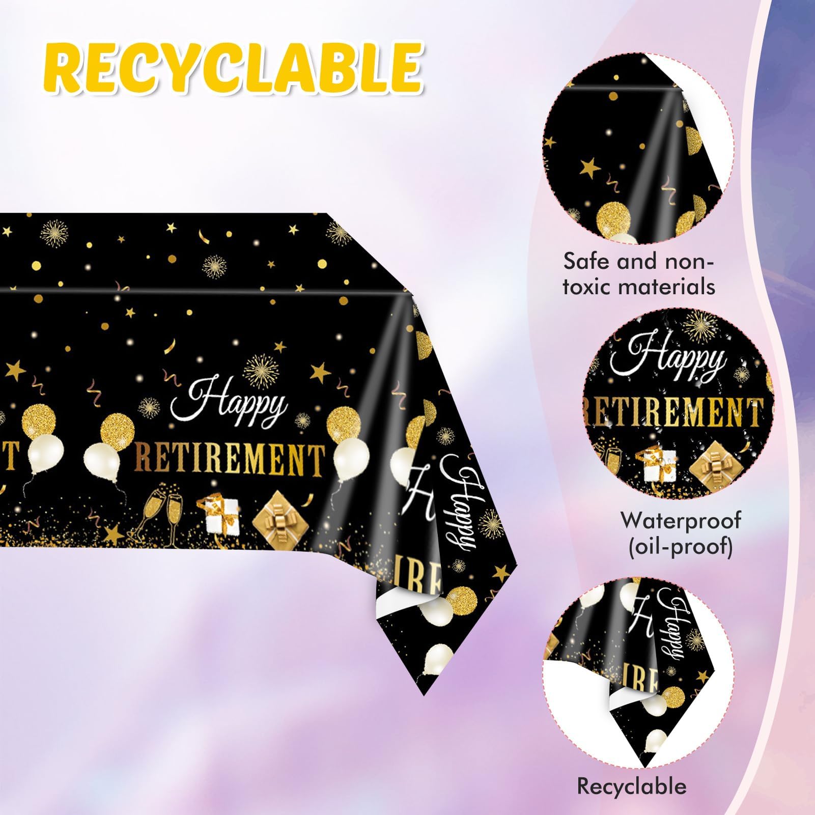 41PCS Retirement Decorations For Men Black and Gold Disposable Tablerware Decoration Favors Including Napkins Plates Tablecloth Set for Women Men Serves 20