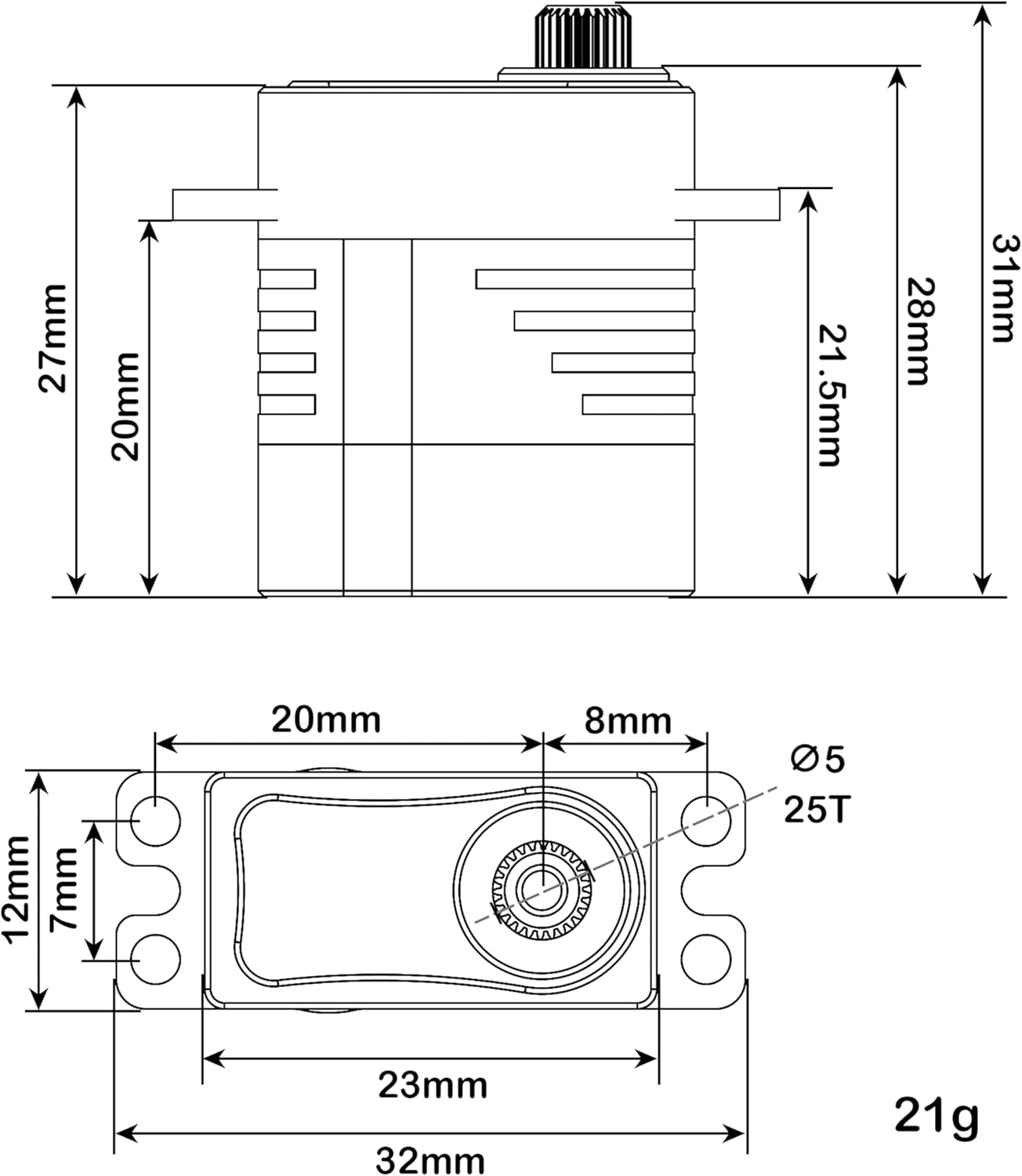 MEUS Racing V2 RC Micro Servo 12.5KG with High Torque for SCX24 TRX4M 1/10 1/8 RC Crawler Car, Back Wiring (ME-X12)