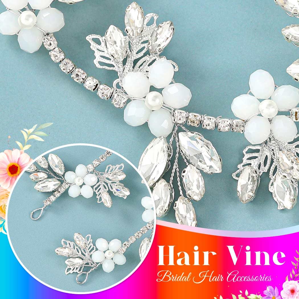 CASDRE Crystal Wedding Hair Vine Silver Opal Rhinestone Bridal Headpiece Prom Headband Hair Accessories for Women and Brides - Image 4