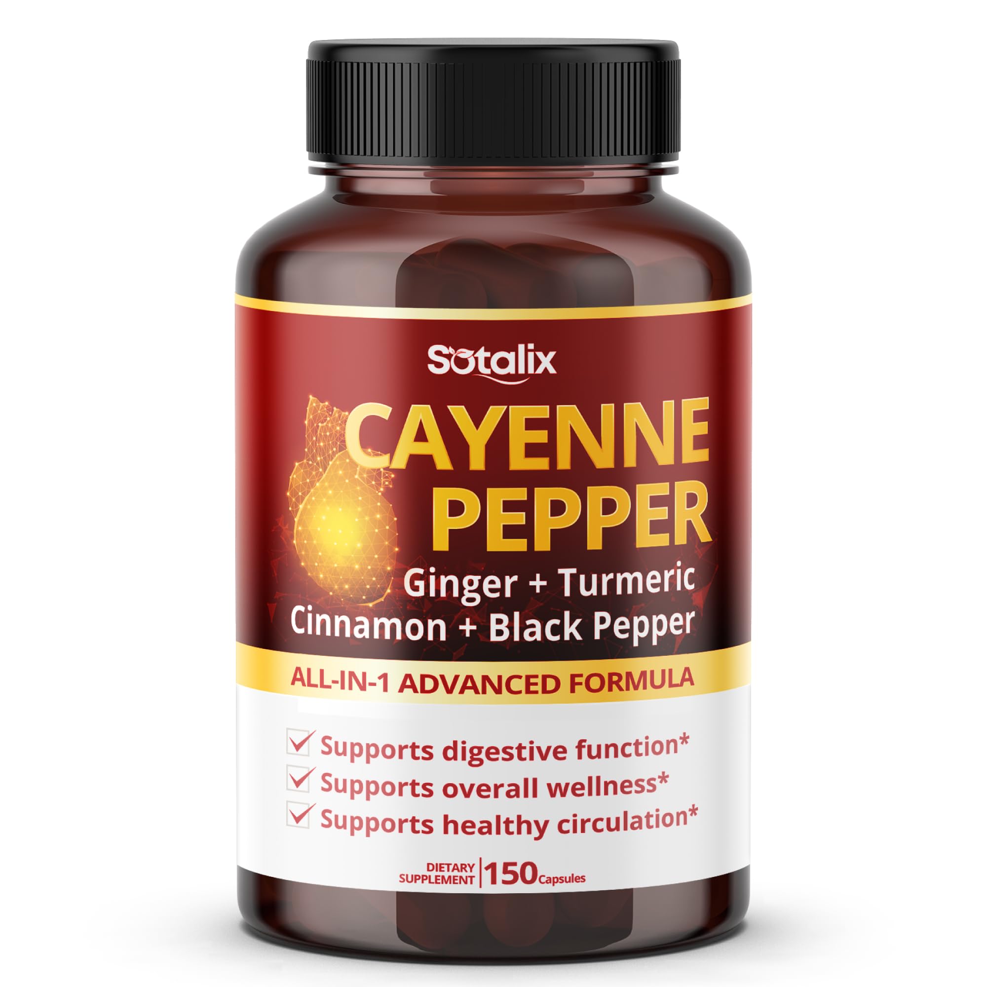 Cayenne Pepper, with Ginger, Turmeric, Cinnamon, Black Pepper - Digestion Support (150-day Supply)