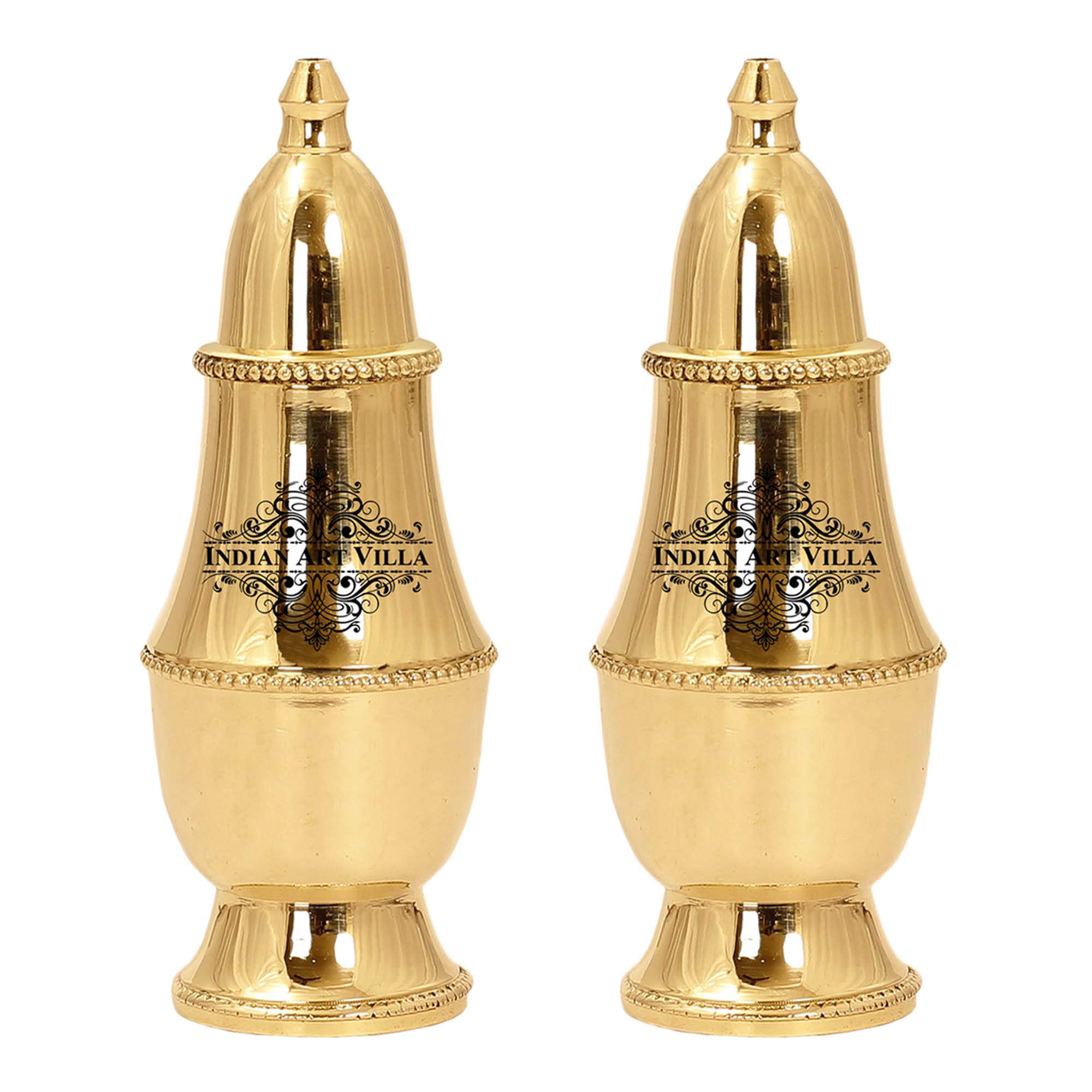 Indian Art Villa Brass Salt Shaker, Storage for Pepper Powder, Tableware Home Hotel,Volume - 60 ML, Set of 2