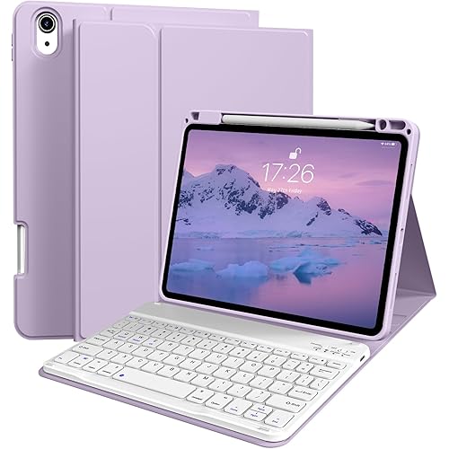 kenke for iPad Air 11 Inch M3/M2 (2025/2024), iPad Air 5/4th Gen (2022/2020) 10.9 Inch Case with Keyboard, Detachable Wireless Bluetooth Keyboard Cover with Right Side Pencil Holder & Groove (Purple)