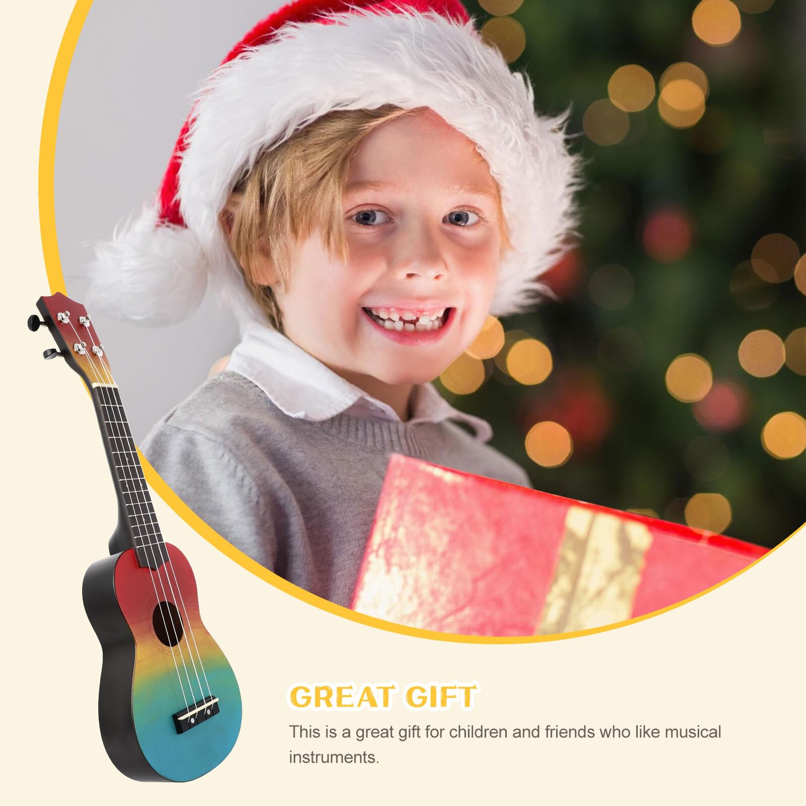 Alipis 21 Zoll Handgezeichnete Ukulele für Anfänger Kinder mit Regenbogen Design Umweltfreundliches Musikinstrument als Geschenk Satz mit Tasche